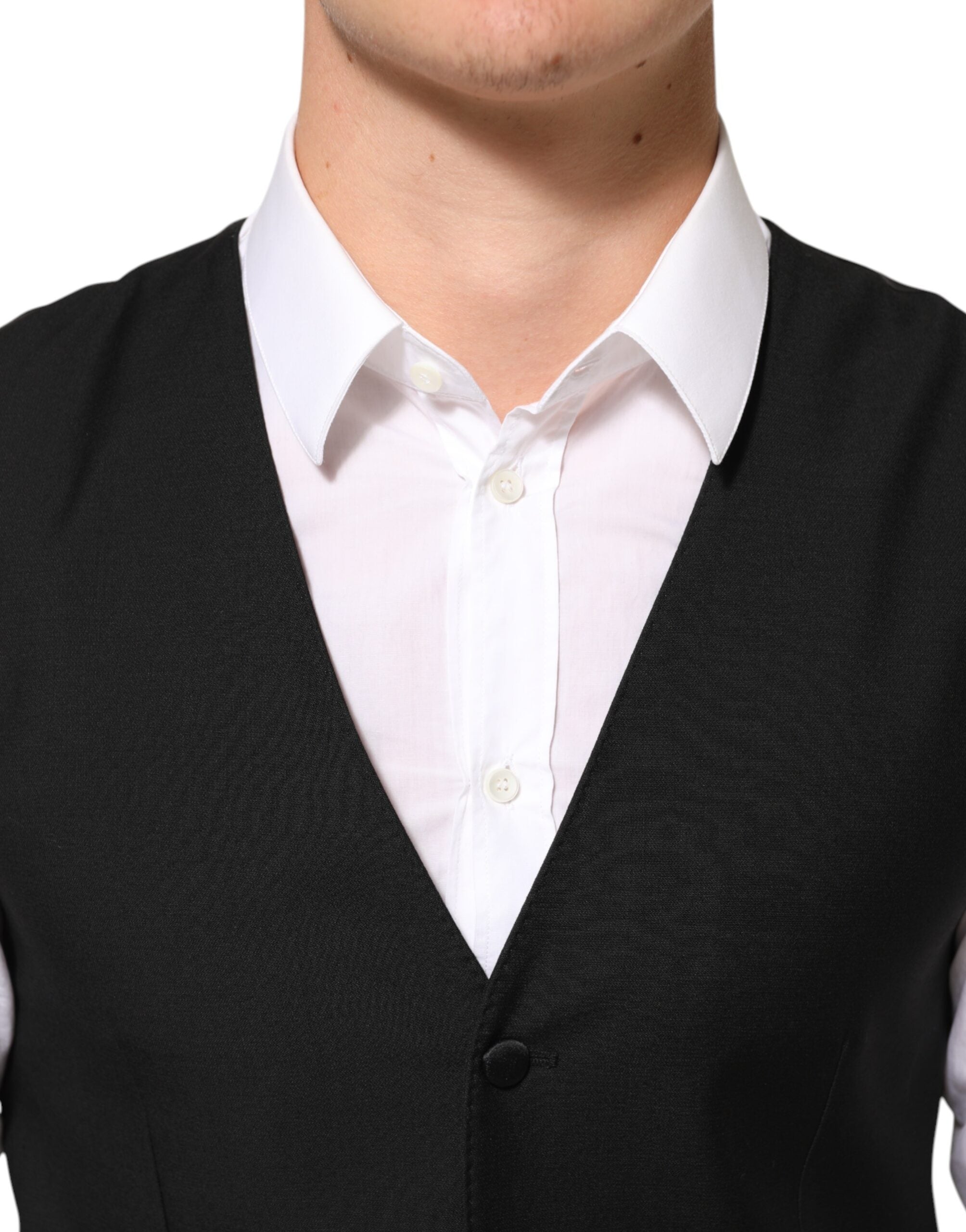 Dolce & Gabbana Schwarz Wolle Kleid Formal Männer Weste Weste