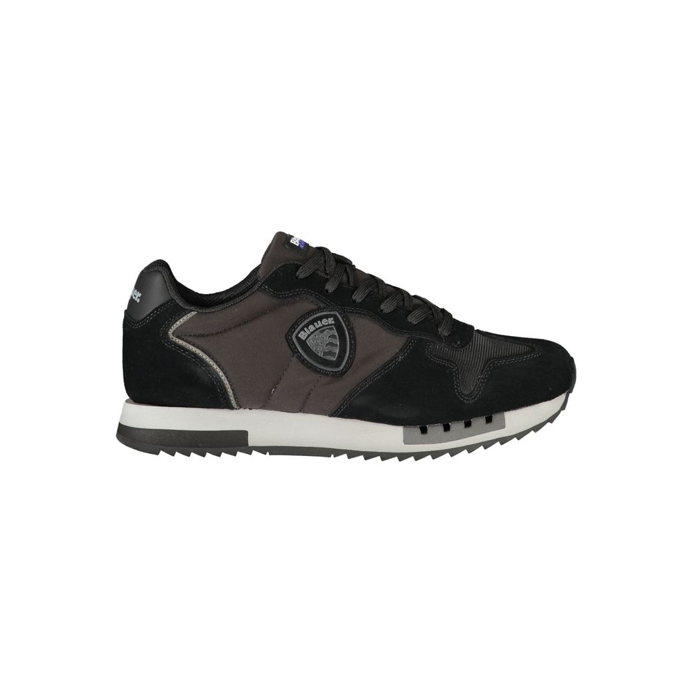 Blauer Schwarzes Leder Herren Sneaker