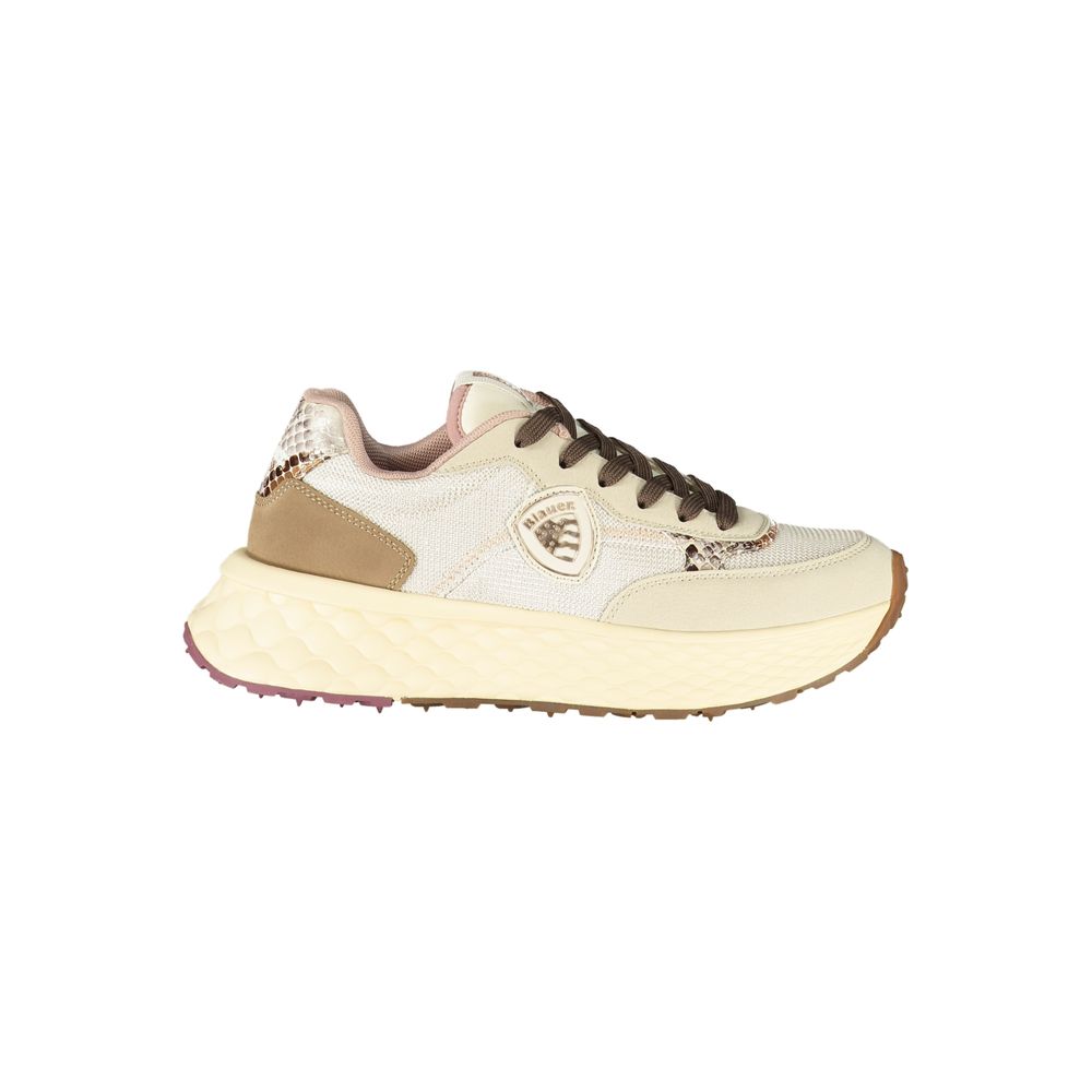 Blauer Beige Leder Damen Sneaker