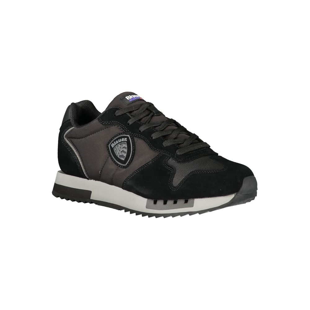 Blauer Schwarzes Leder Herren Sneaker