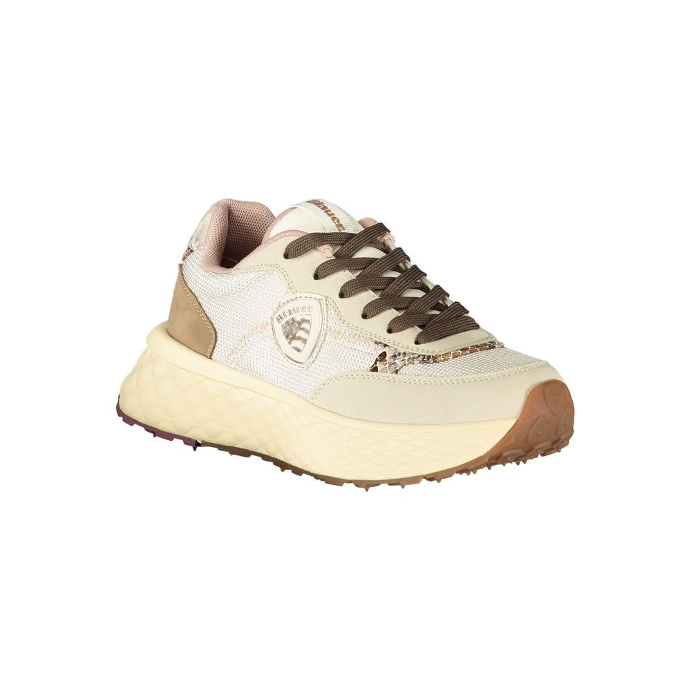 Blauer Beige Leder Damen Sneaker