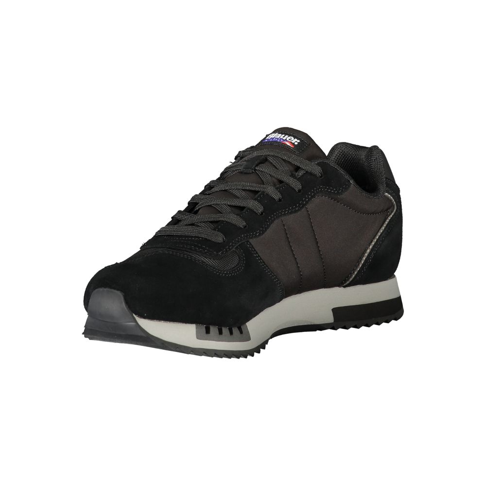 Blauer Schwarzes Leder Herren Sneaker