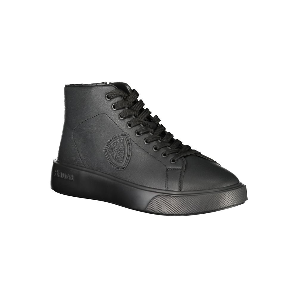 Blauer Schwarzes Leder Herren Sneaker