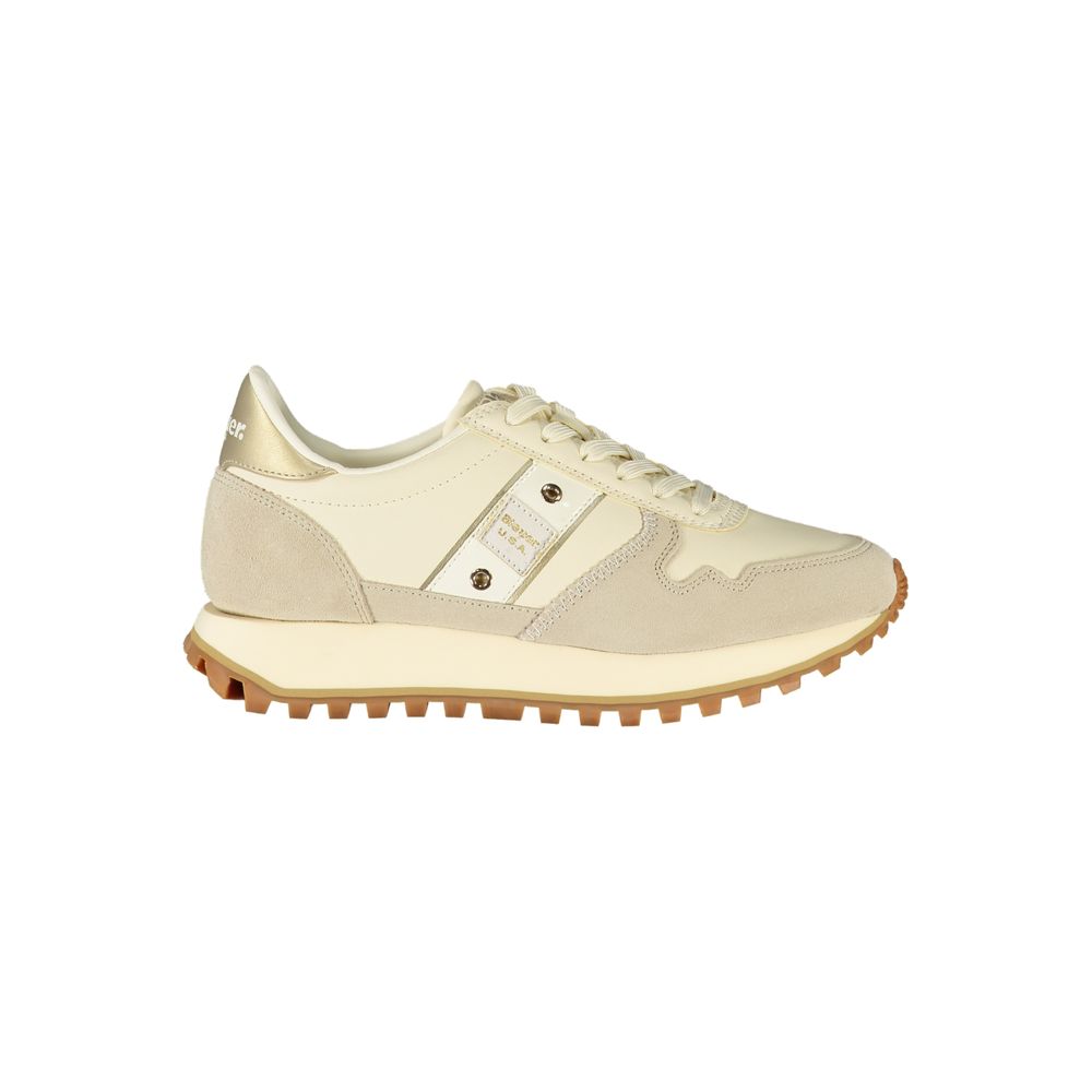 Blauer Beige Leder Damen Sneaker