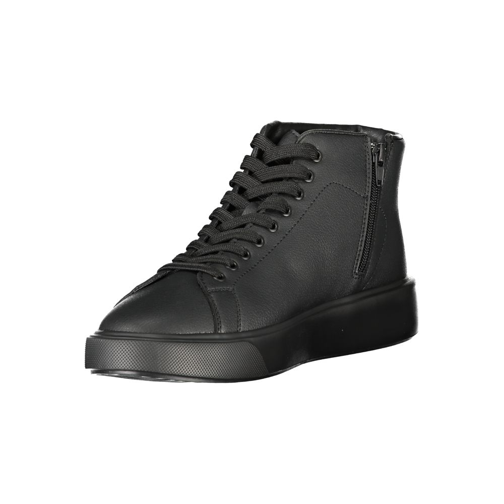Blauer Schwarzes Leder Herren Sneaker