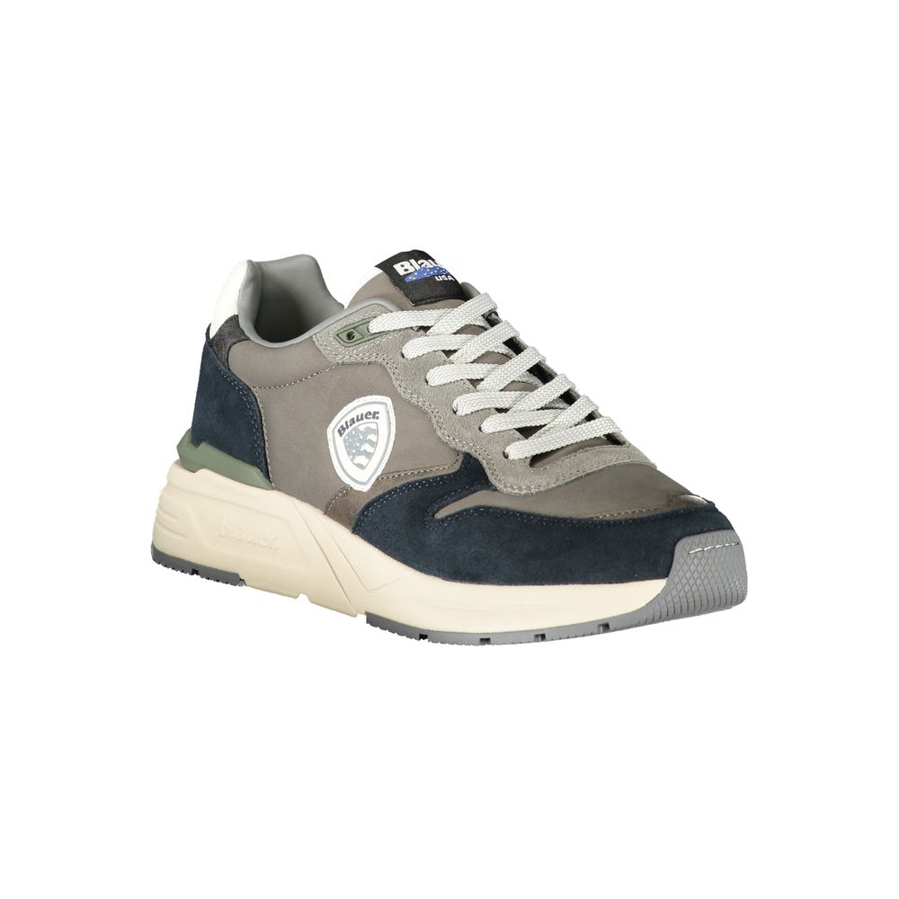 Blauer Graue Leder Herren Sneaker