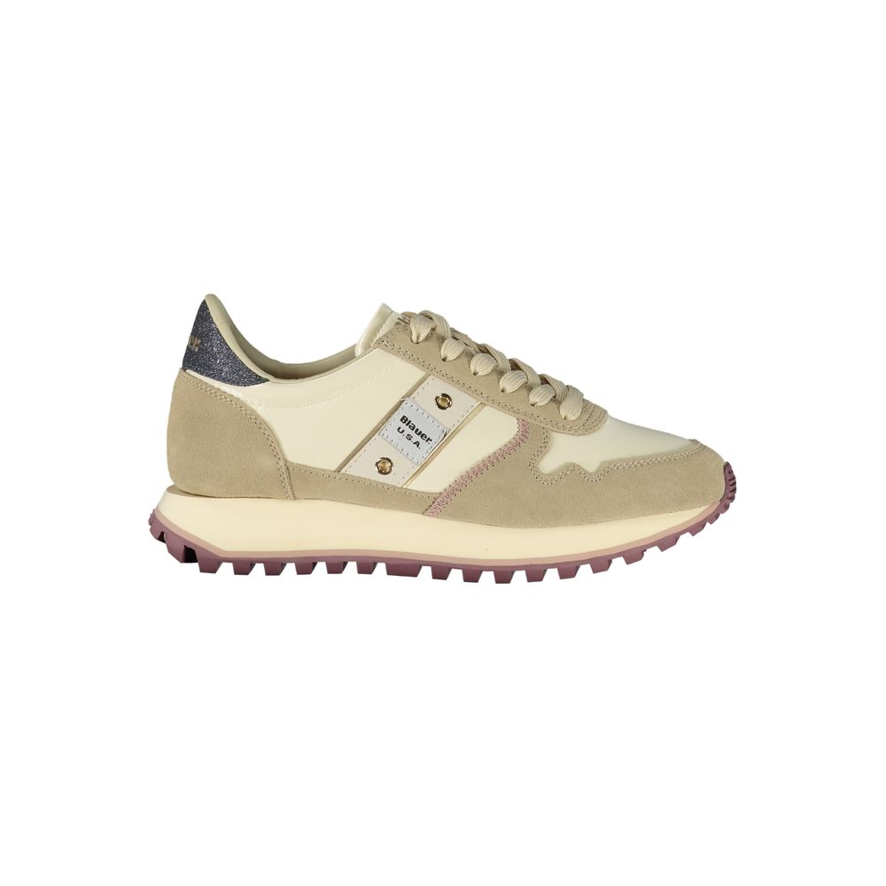 Blauer Beige Leder Damen Sneaker