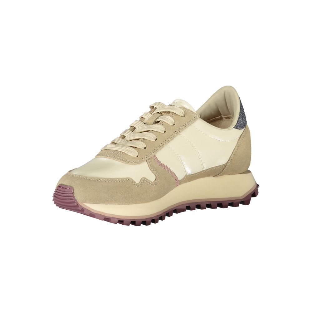 Blauer Beige Leder Damen Sneaker
