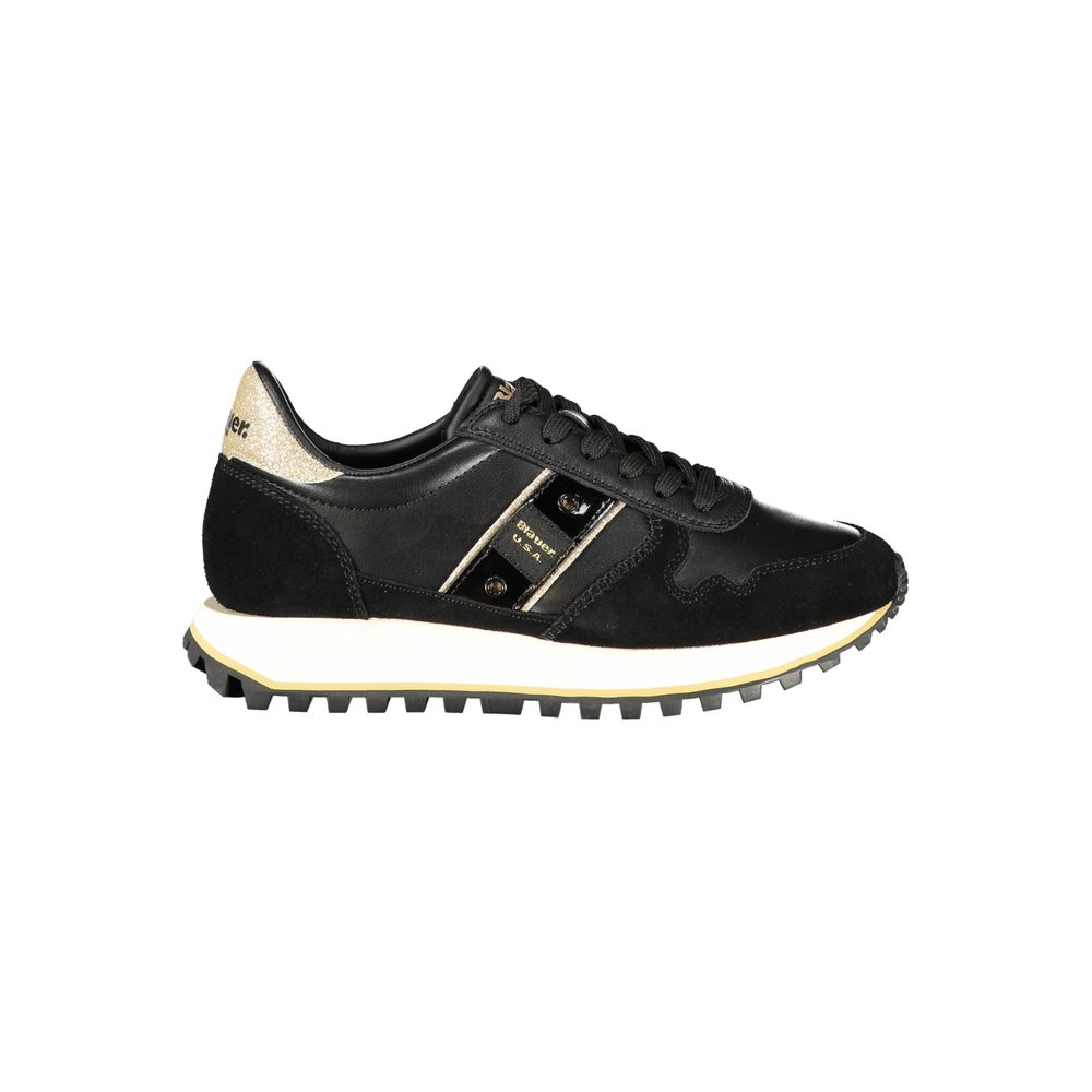 Blauer Schwarzes Leder Damen Sneaker