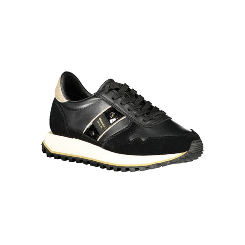 Blauer Schwarzes Leder Damen Sneaker