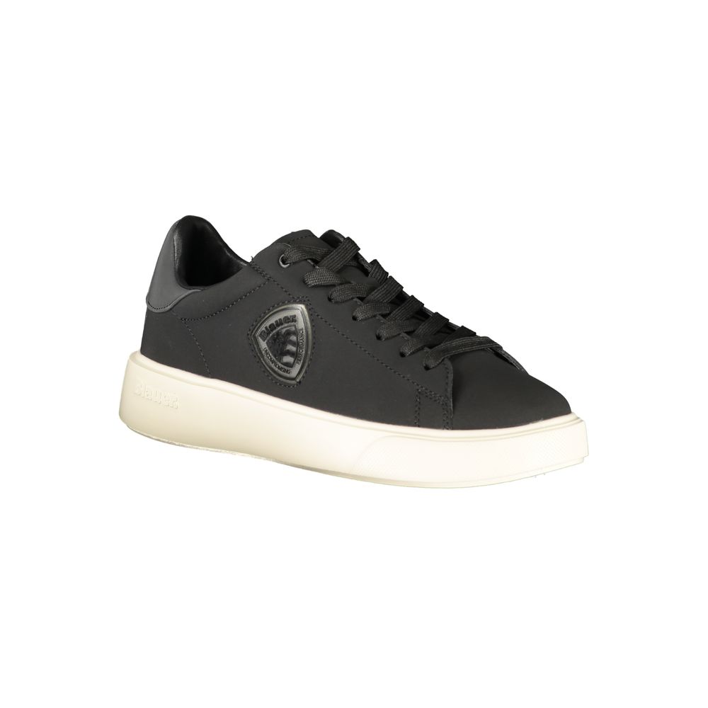 Blauer Schwarzes Leder Herren Sneaker