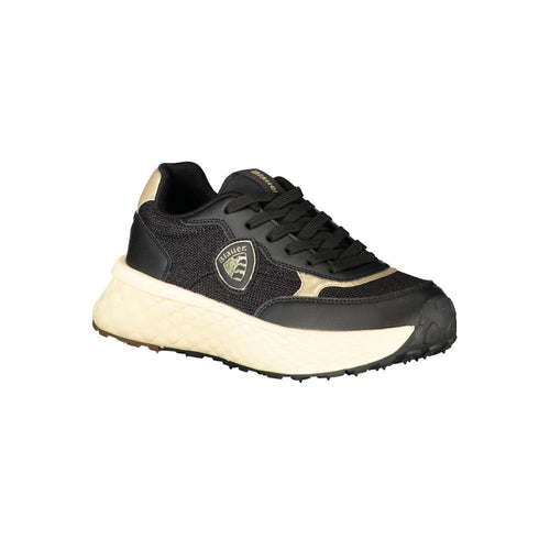 Blauer Schwarzes Leder Damen Sneaker