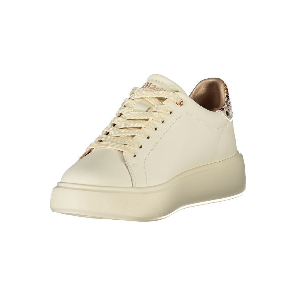Blauer Beige Leder Damen Sneaker