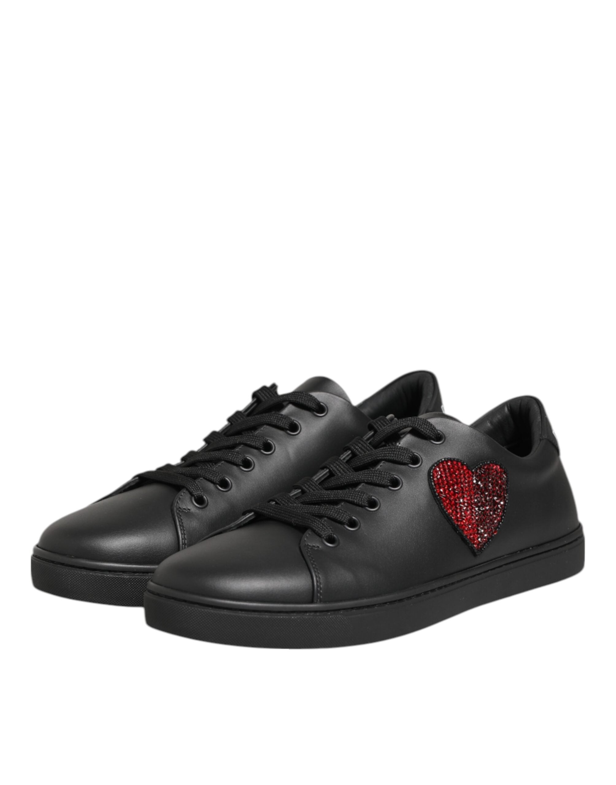 Dolce & Gabbana Schwarz Leder Kristall Herz Turnschuhe Schuhe