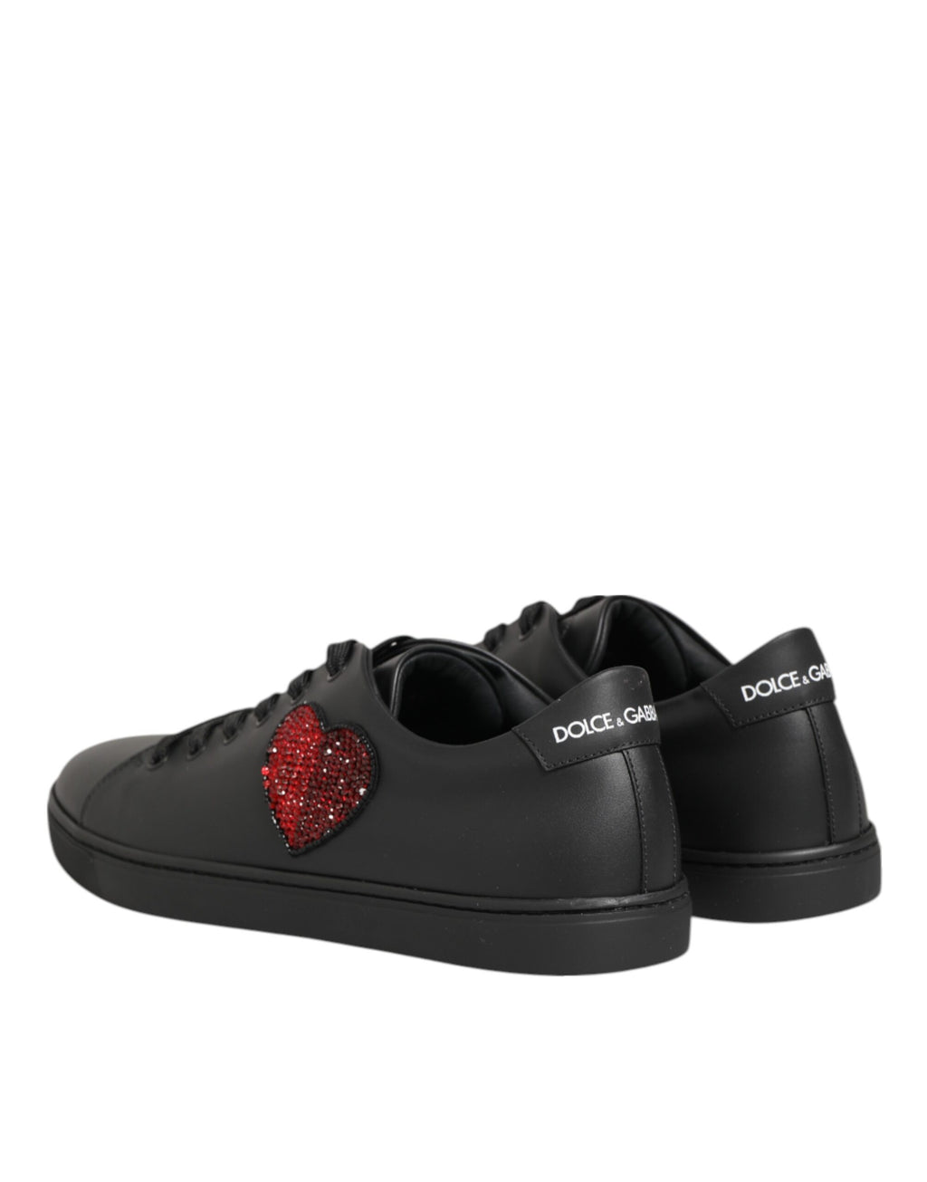 Dolce & Gabbana Schwarz Leder Kristall Herz Turnschuhe Schuhe