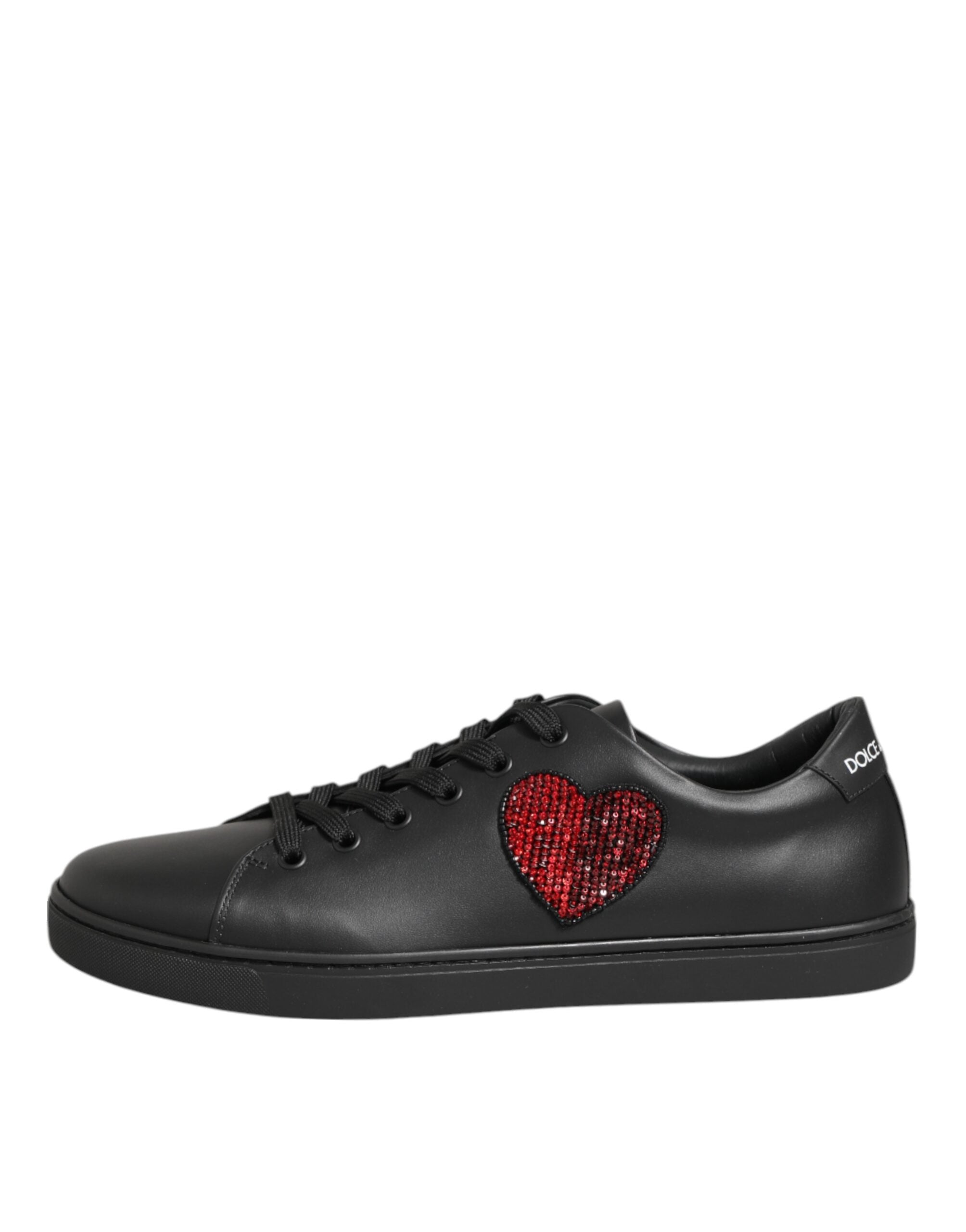Dolce & Gabbana Schwarz Leder Kristall Herz Turnschuhe Schuhe