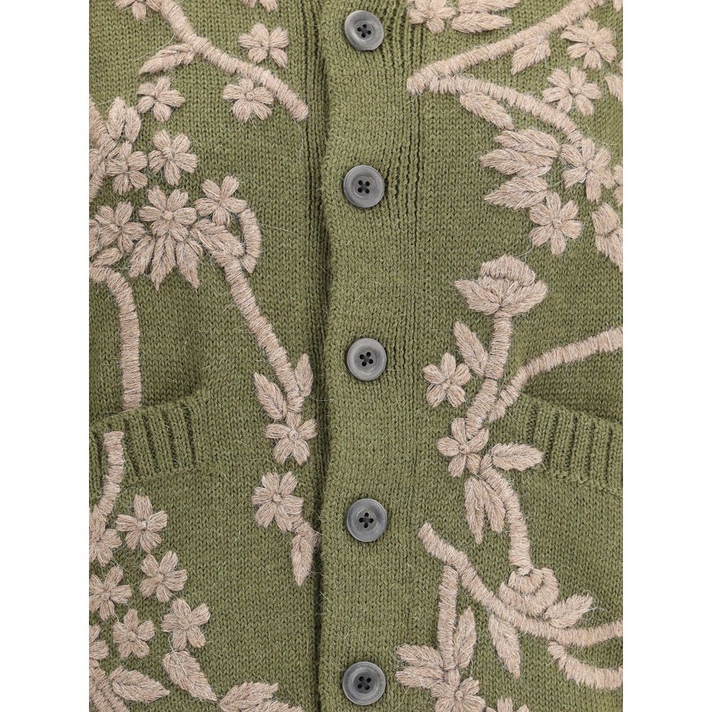 Baziszt Grüner Alpaka-Cardigan aus Vicugna Pacos