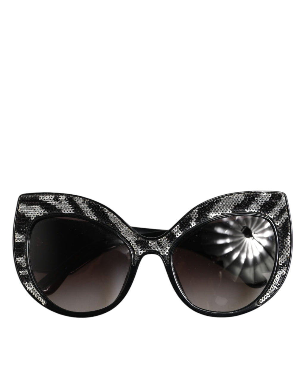 Dolce & Gabbana Sonnenbrille mit Schmetterlingsrahmen, Schwarz und Silber mit Pailletten