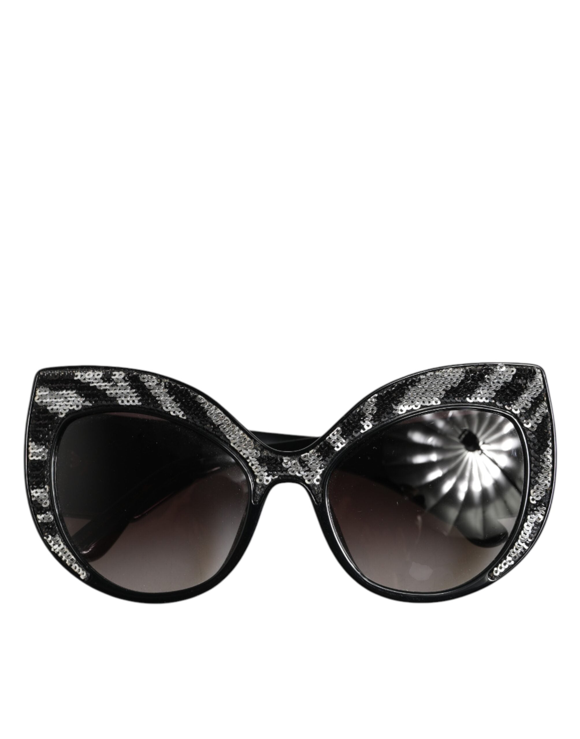 Dolce & Gabbana Sonnenbrille mit Schmetterlingsrahmen, Schwarz und Silber mit Pailletten