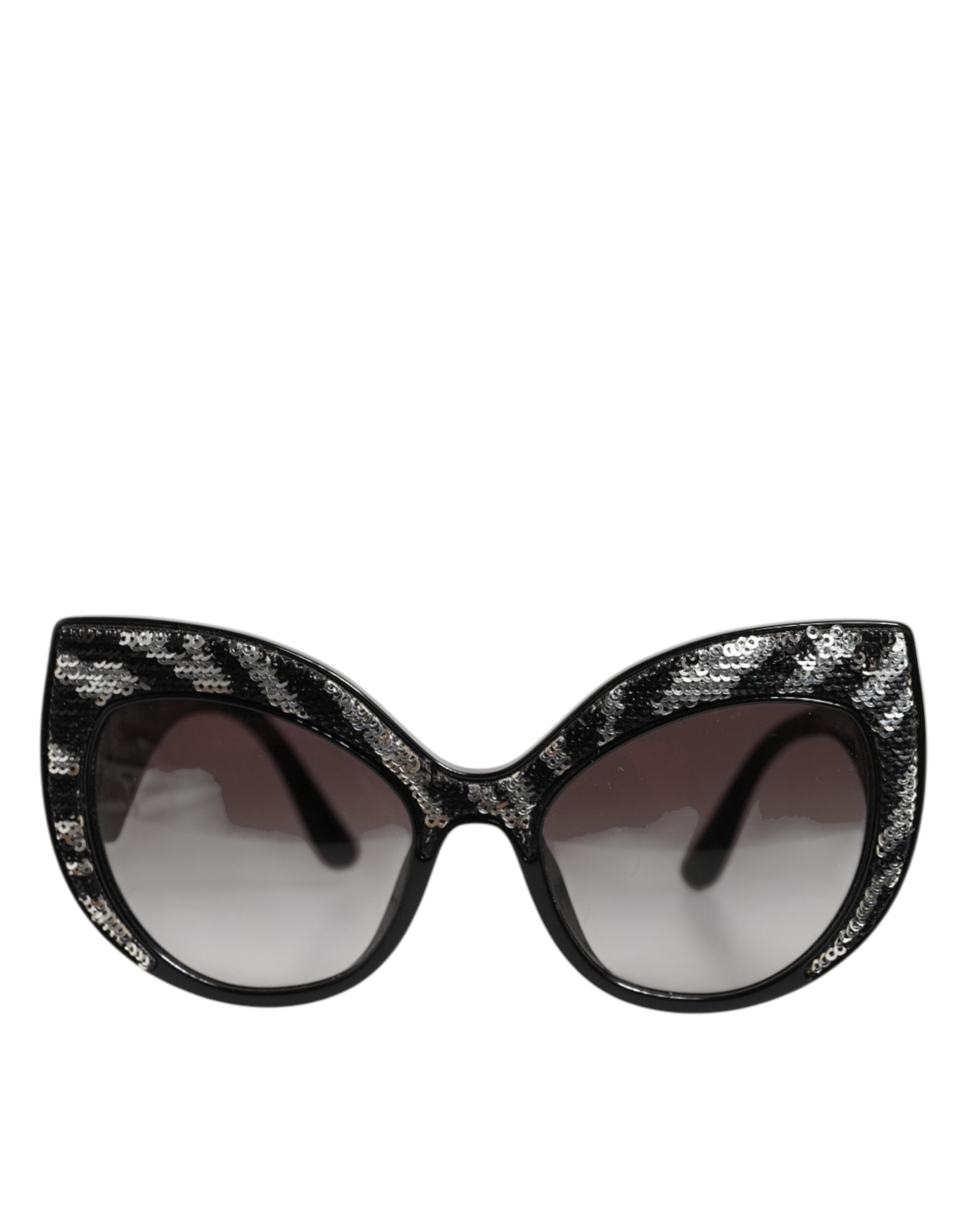 Dolce & Gabbana Sonnenbrille mit Schmetterlingsrahmen, Schwarz und Silber mit Pailletten