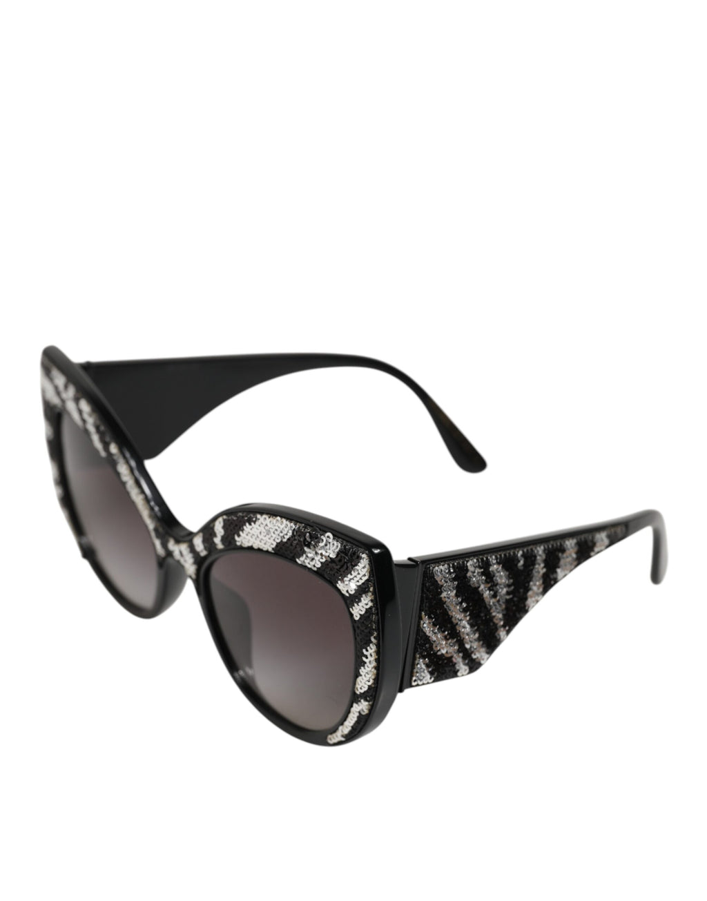 Dolce & Gabbana Sonnenbrille mit Schmetterlingsrahmen, Schwarz und Silber mit Pailletten