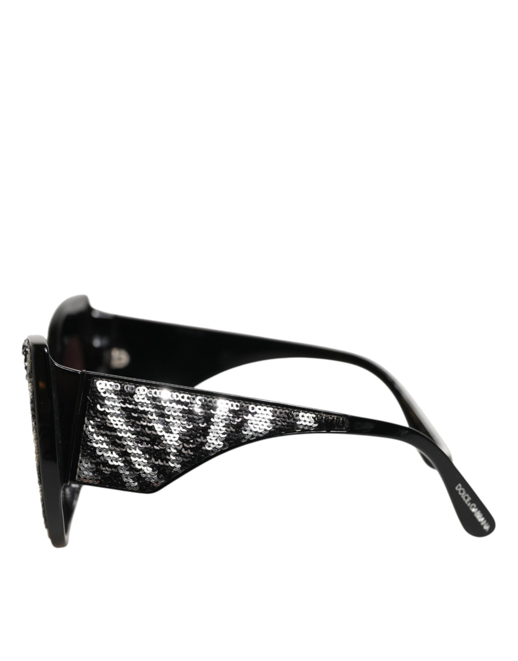 Dolce & Gabbana Sonnenbrille mit Schmetterlingsrahmen, Schwarz und Silber mit Pailletten