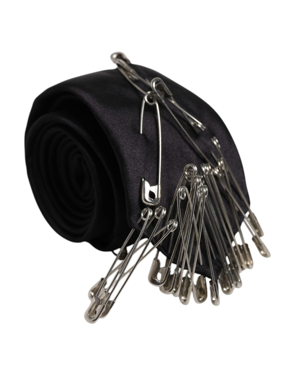 Dolce & Gabbana Schwarze Sicherheitsnadeln aus Seide, verstellbare Krawatte