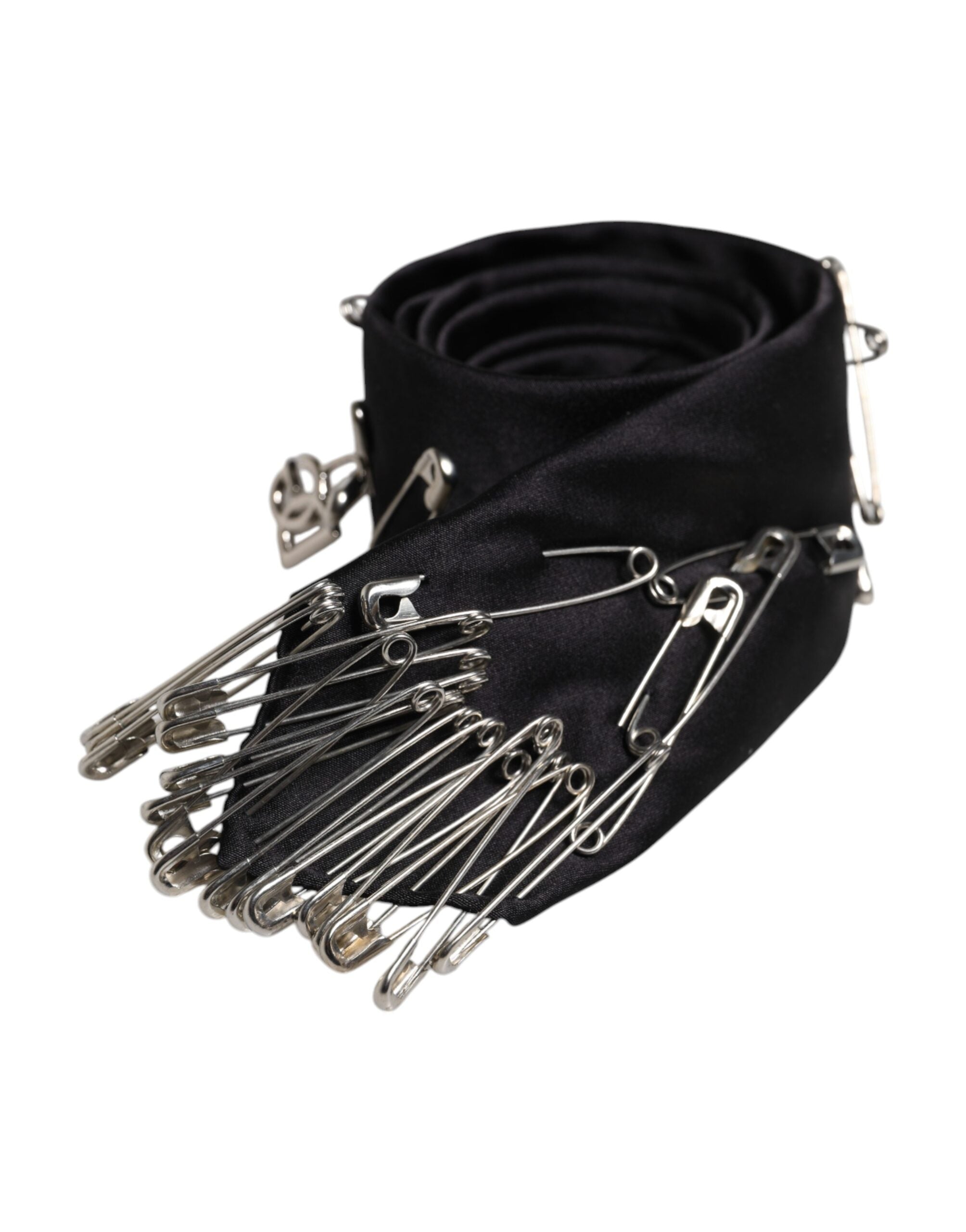 Dolce & Gabbana Schwarze Sicherheitsnadeln aus Seide, verstellbare Krawatte