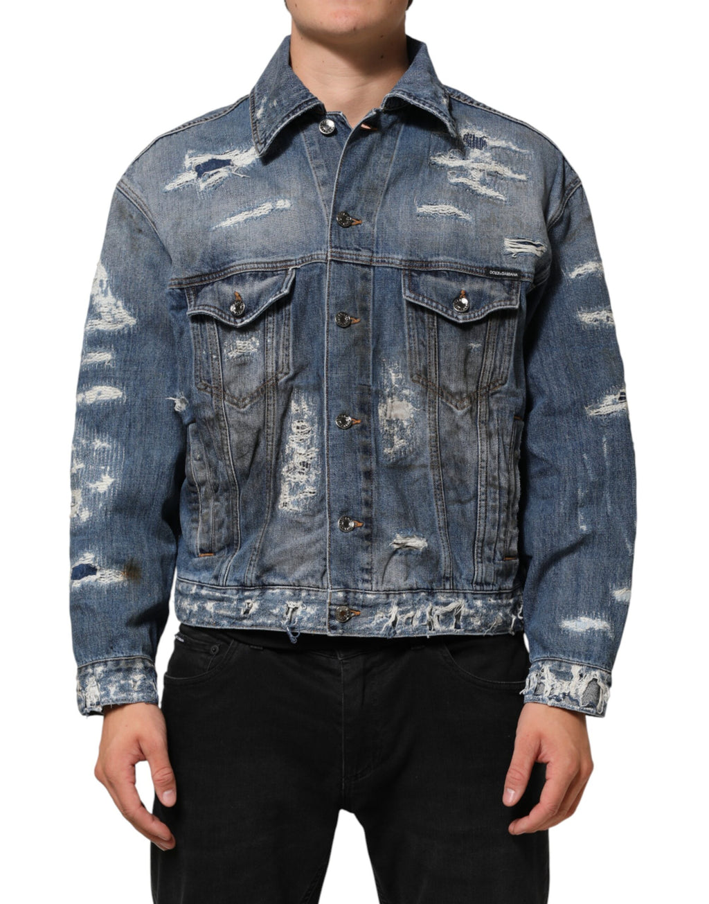 Dolce & Gabbana Blaues Baumwoll-Jeansjacke im Used-Look
