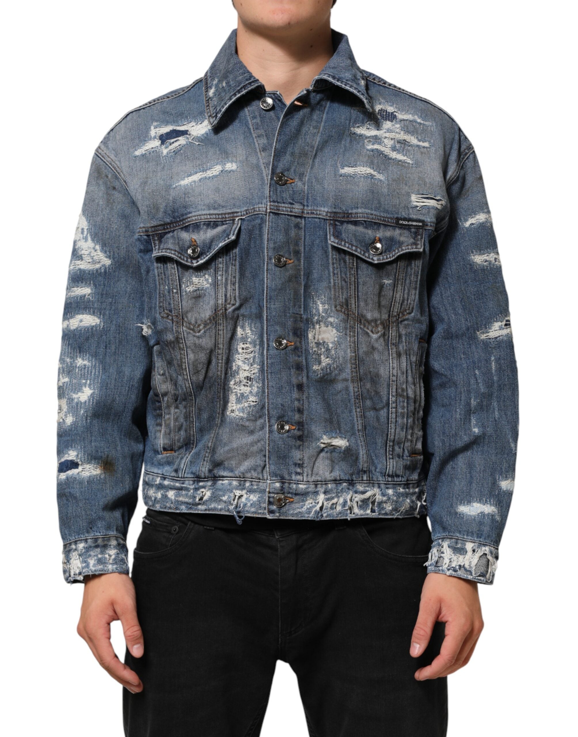 Dolce & Gabbana Blaues Baumwoll-Jeansjacke im Used-Look
