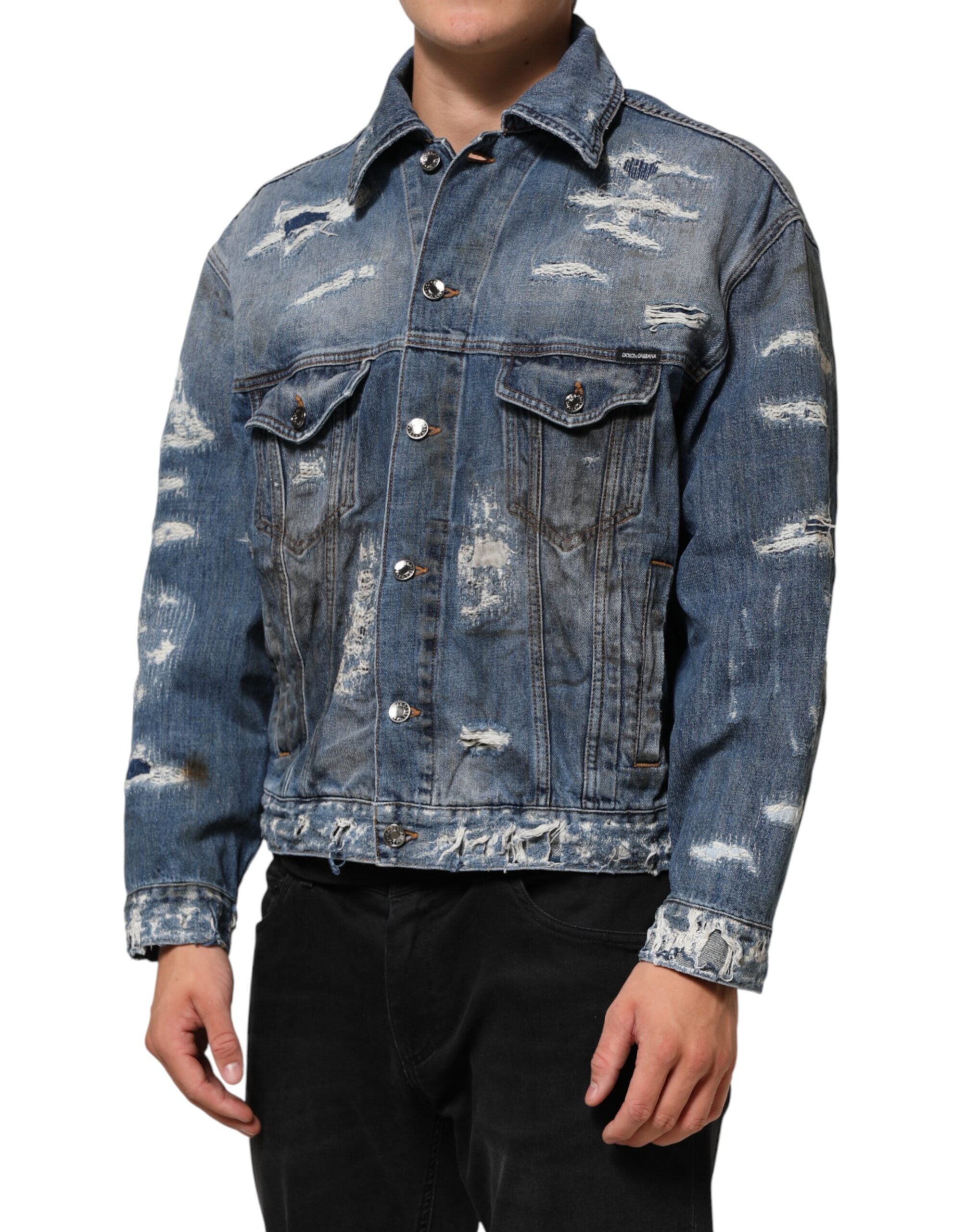 Dolce & Gabbana Blaues Baumwoll-Jeansjacke im Used-Look