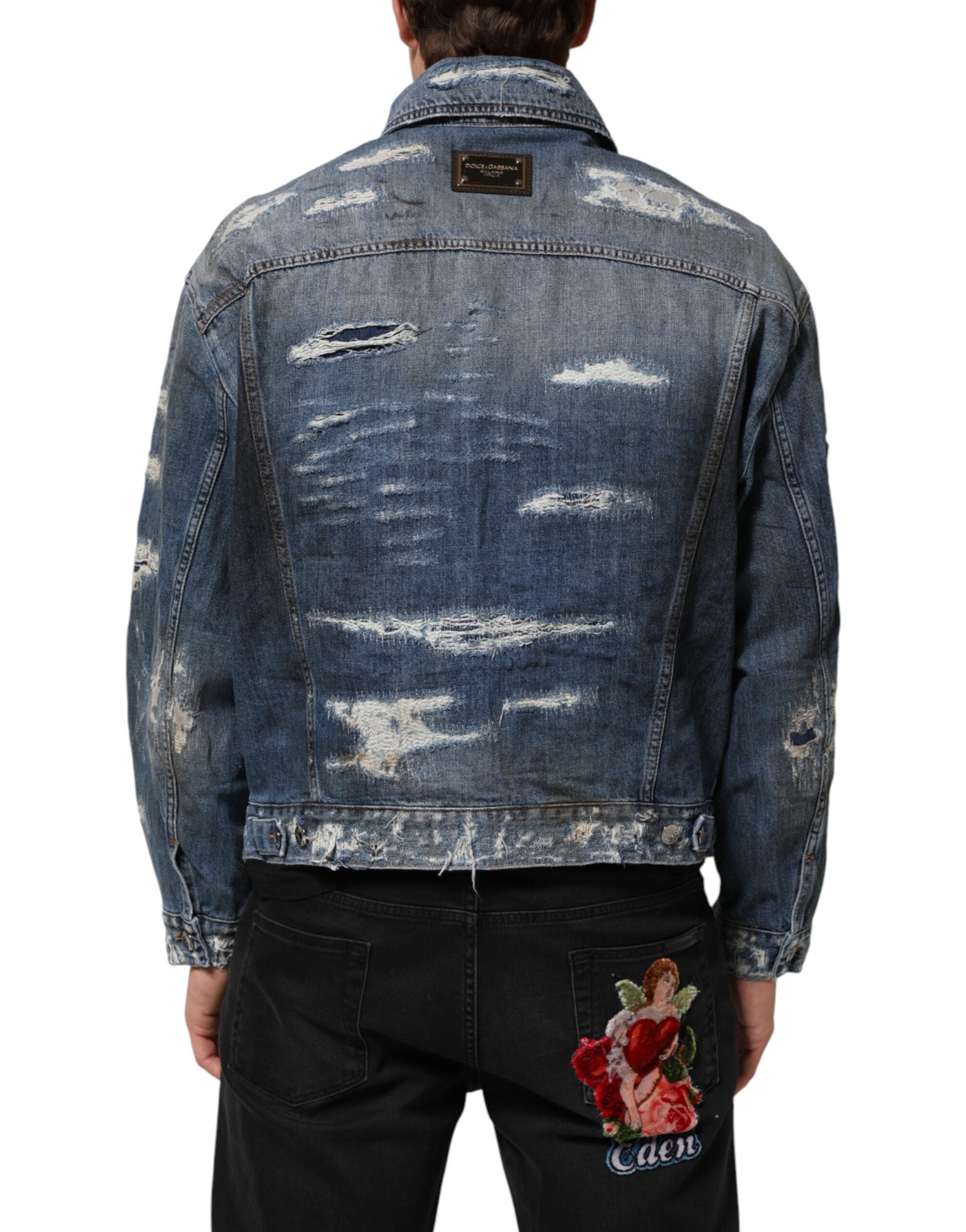 Dolce & Gabbana Blaues Baumwoll-Jeansjacke im Used-Look