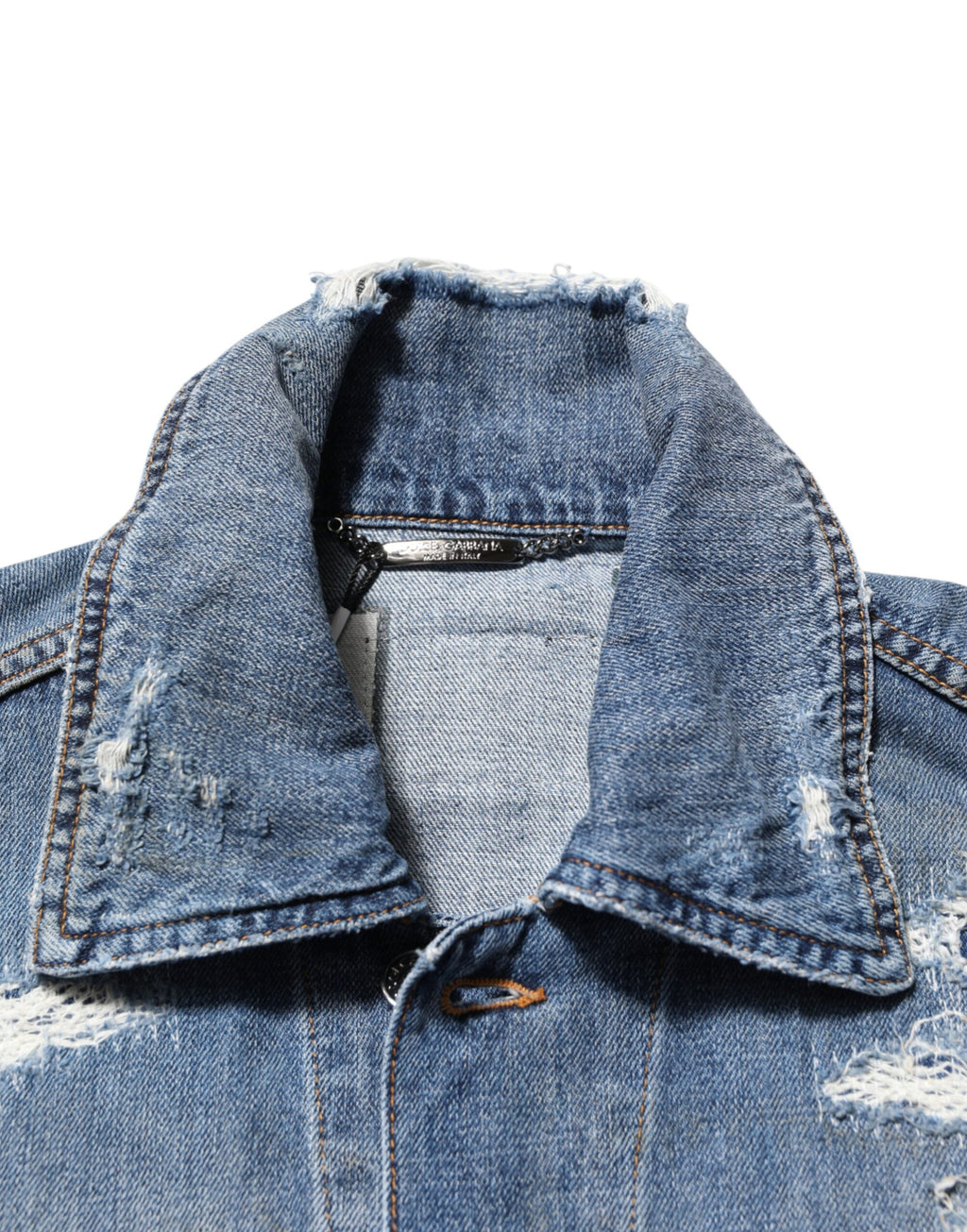 Dolce & Gabbana Blaues Baumwoll-Jeansjacke im Used-Look