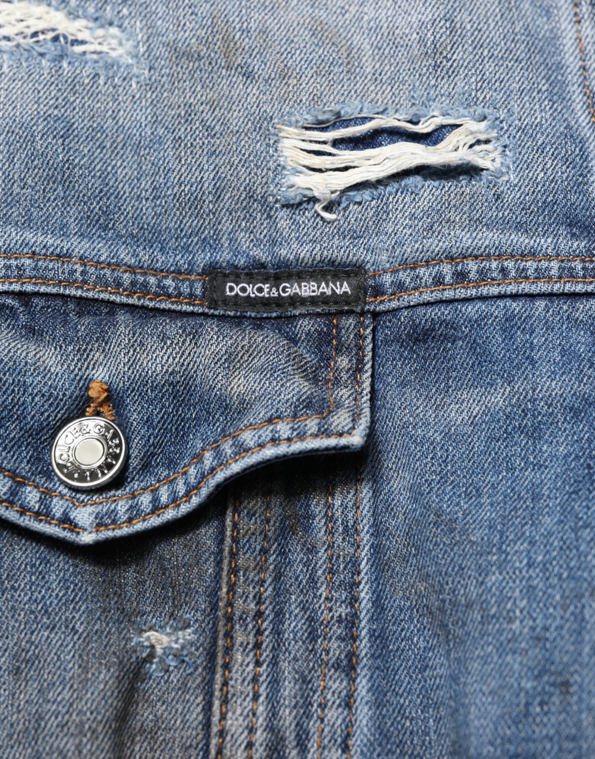 Dolce & Gabbana Blaues Baumwoll-Jeansjacke im Used-Look