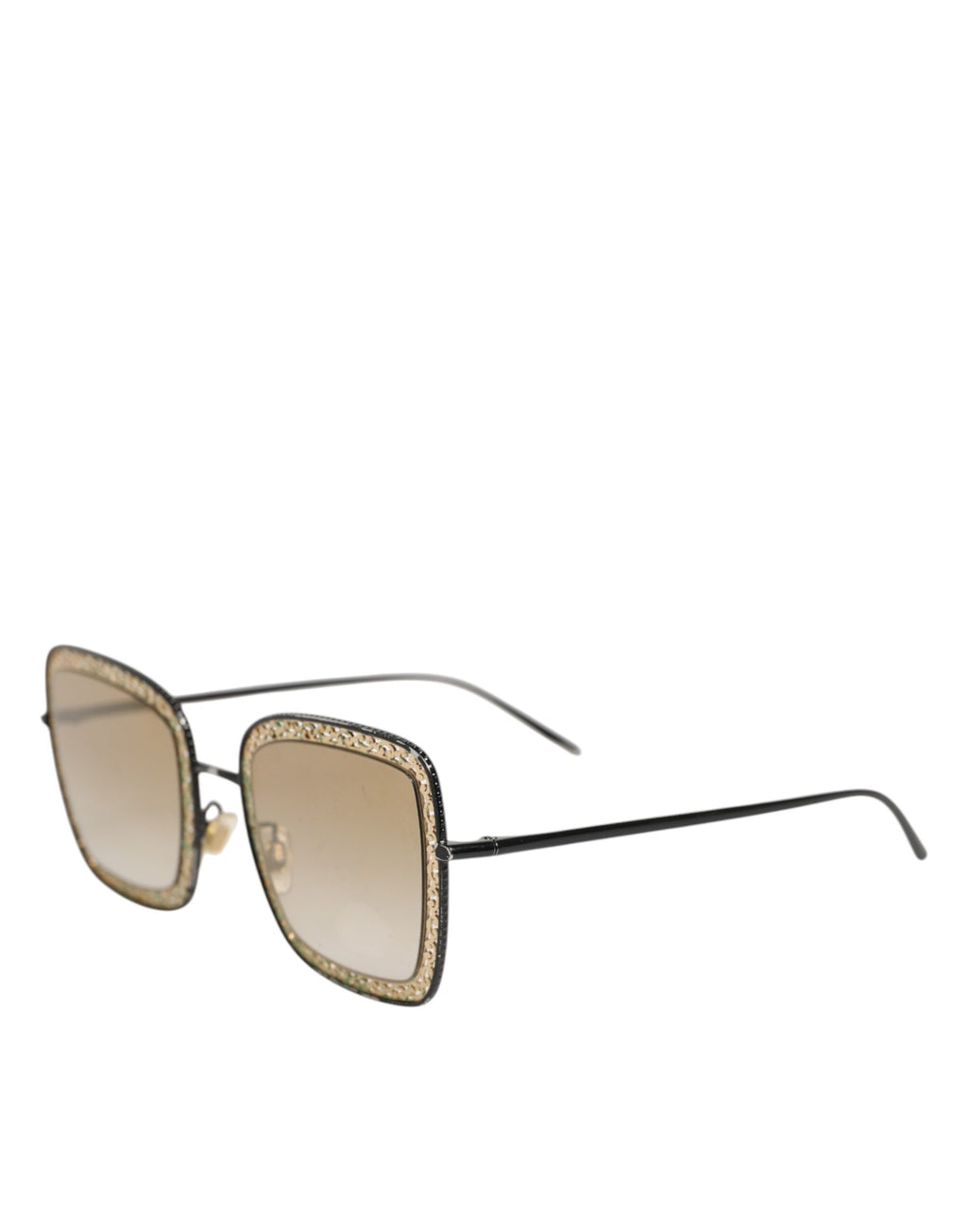 Dolce & Gabbana DG2225 Sonnenbrille mit schwarzer und goldener Spitze und braunen Verlaufsgläsern