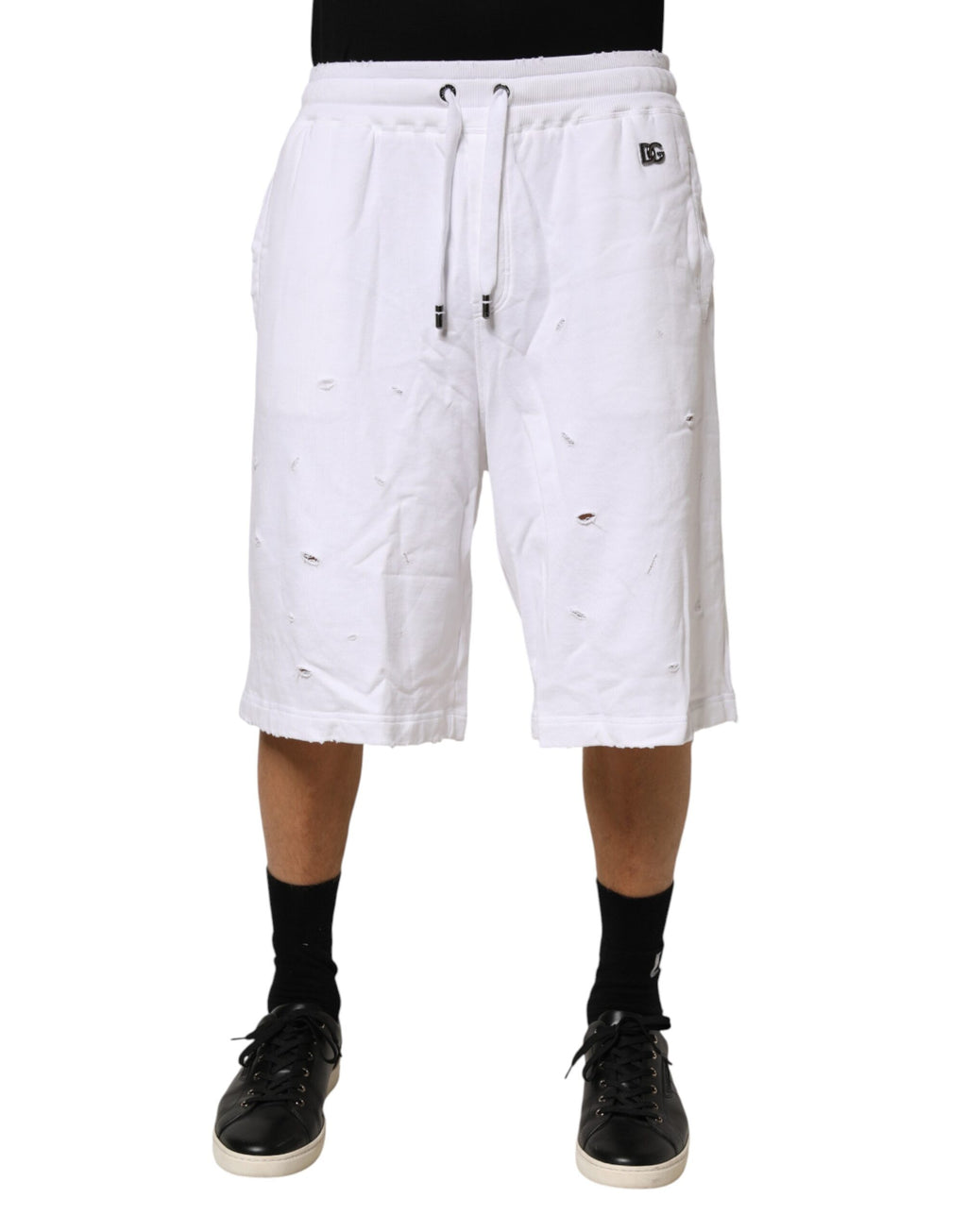 Dolce & Gabbana Weiße Destroyed-Look Baumwoll-Bermuda-Shorts für Herren