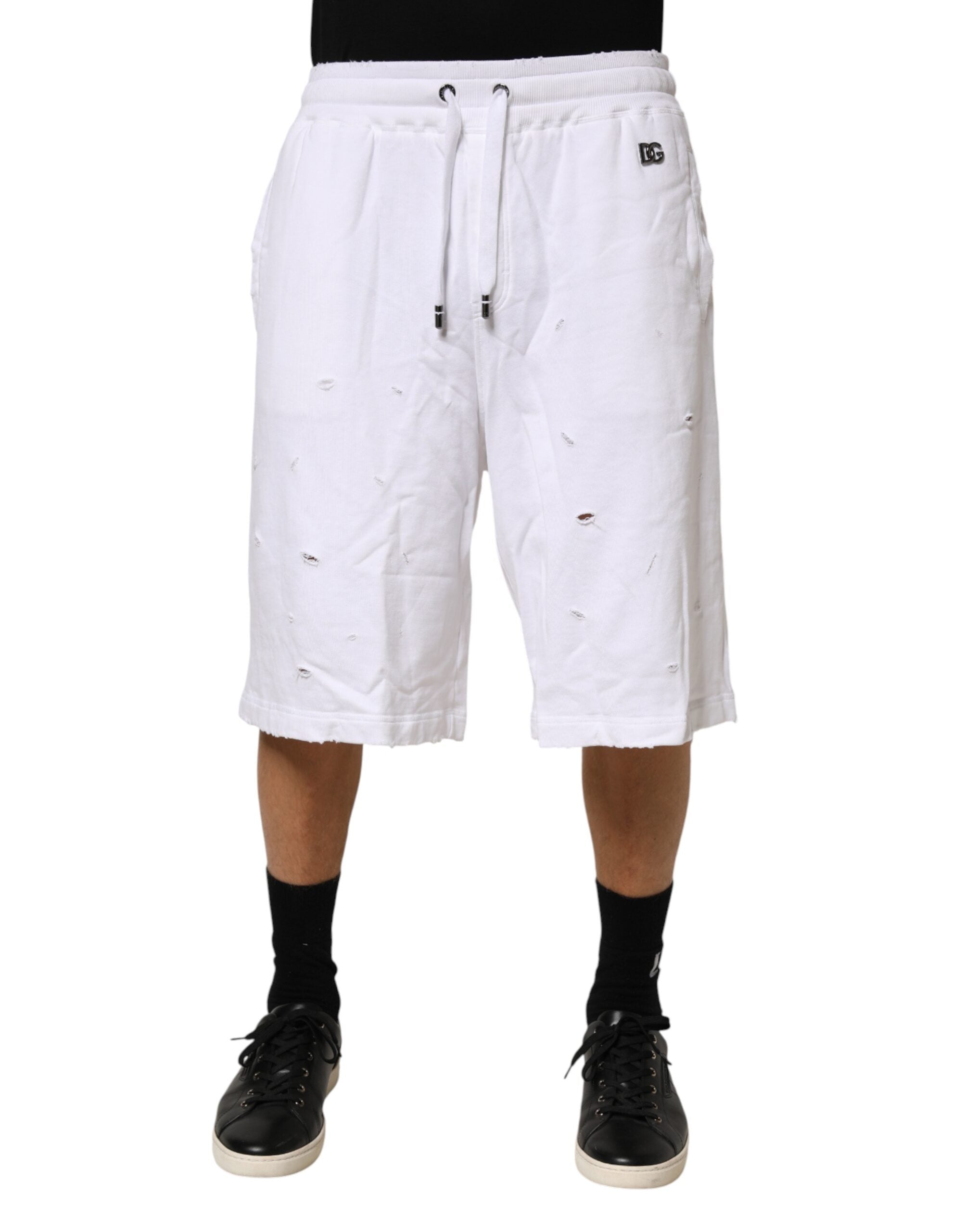 Dolce & Gabbana Weiße Destroyed-Look Baumwoll-Bermuda-Shorts für Herren