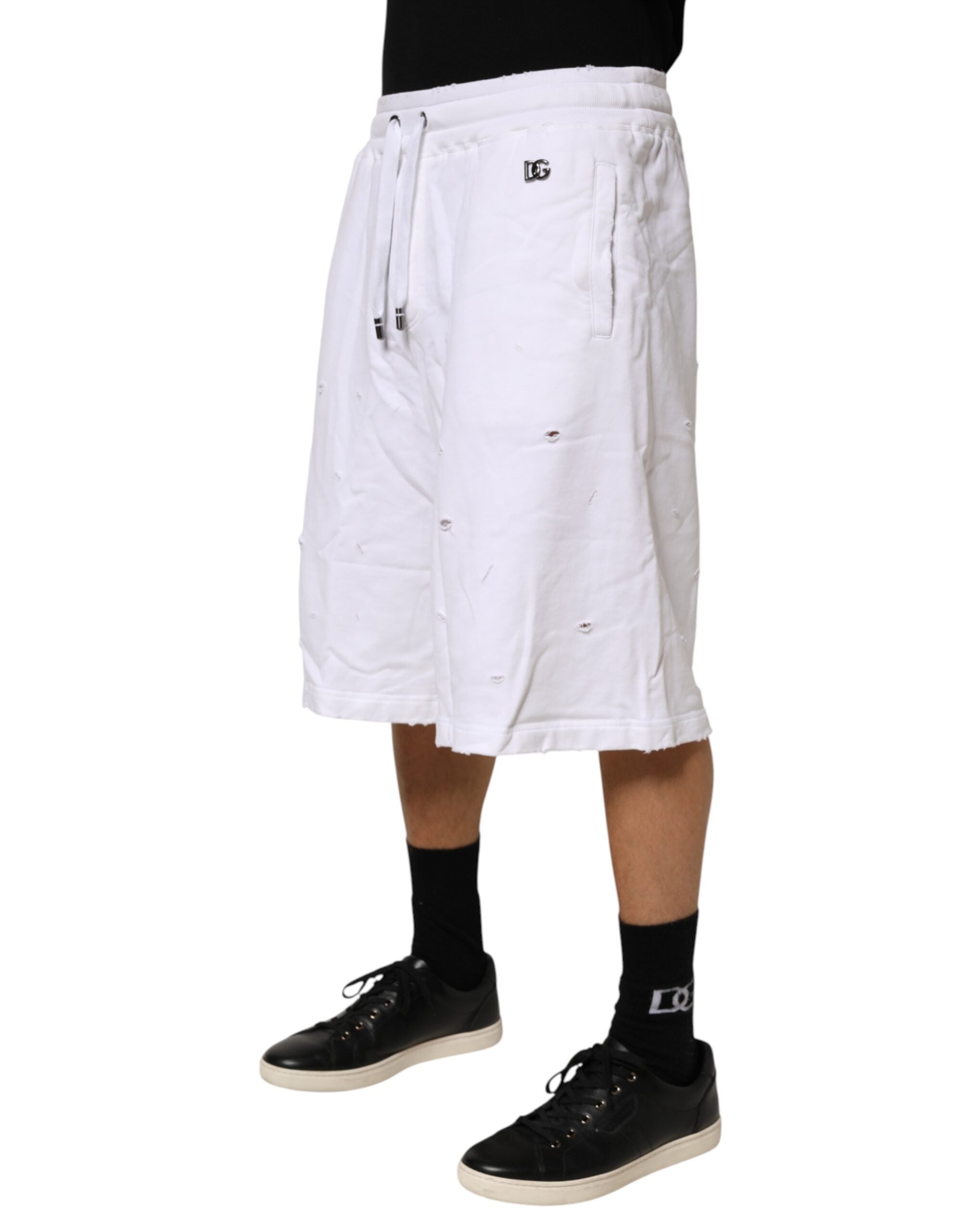 Dolce & Gabbana Weiße Destroyed-Look Baumwoll-Bermuda-Shorts für Herren