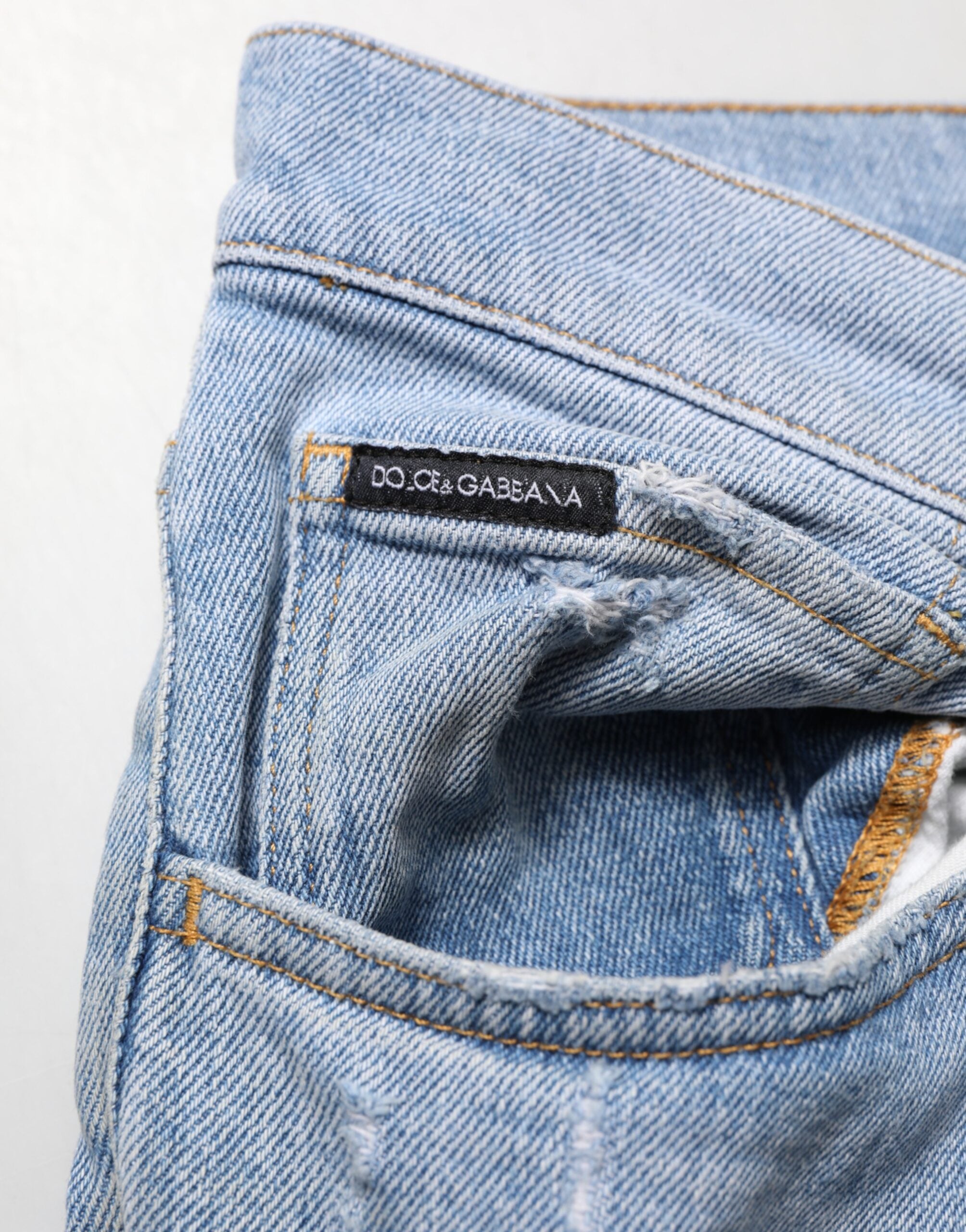 Dolce & Gabbana Blaue Baumwoll-Jeans im Used-Look mit schmaler Passform