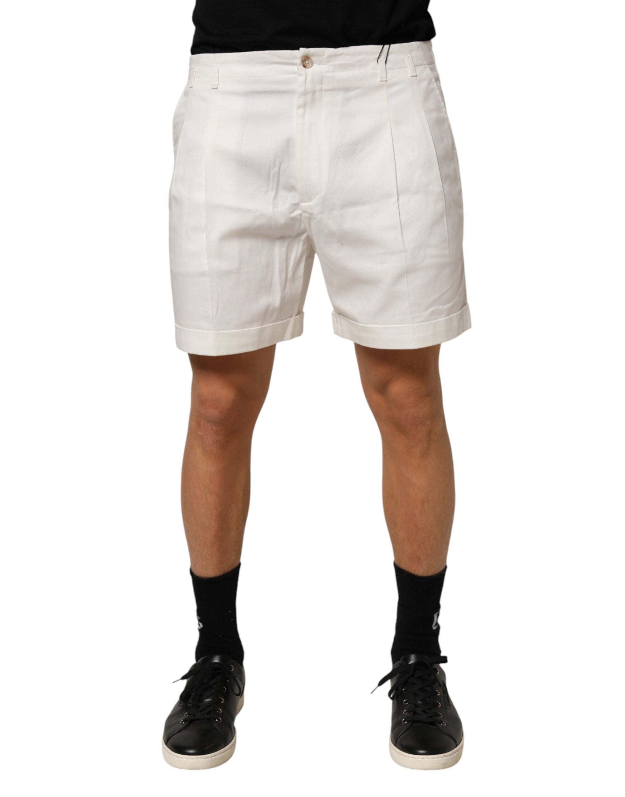 Dolce & Gabbana Weiße Baumwoll-Bermuda-Shorts für Herren mit mittelhohem Bund