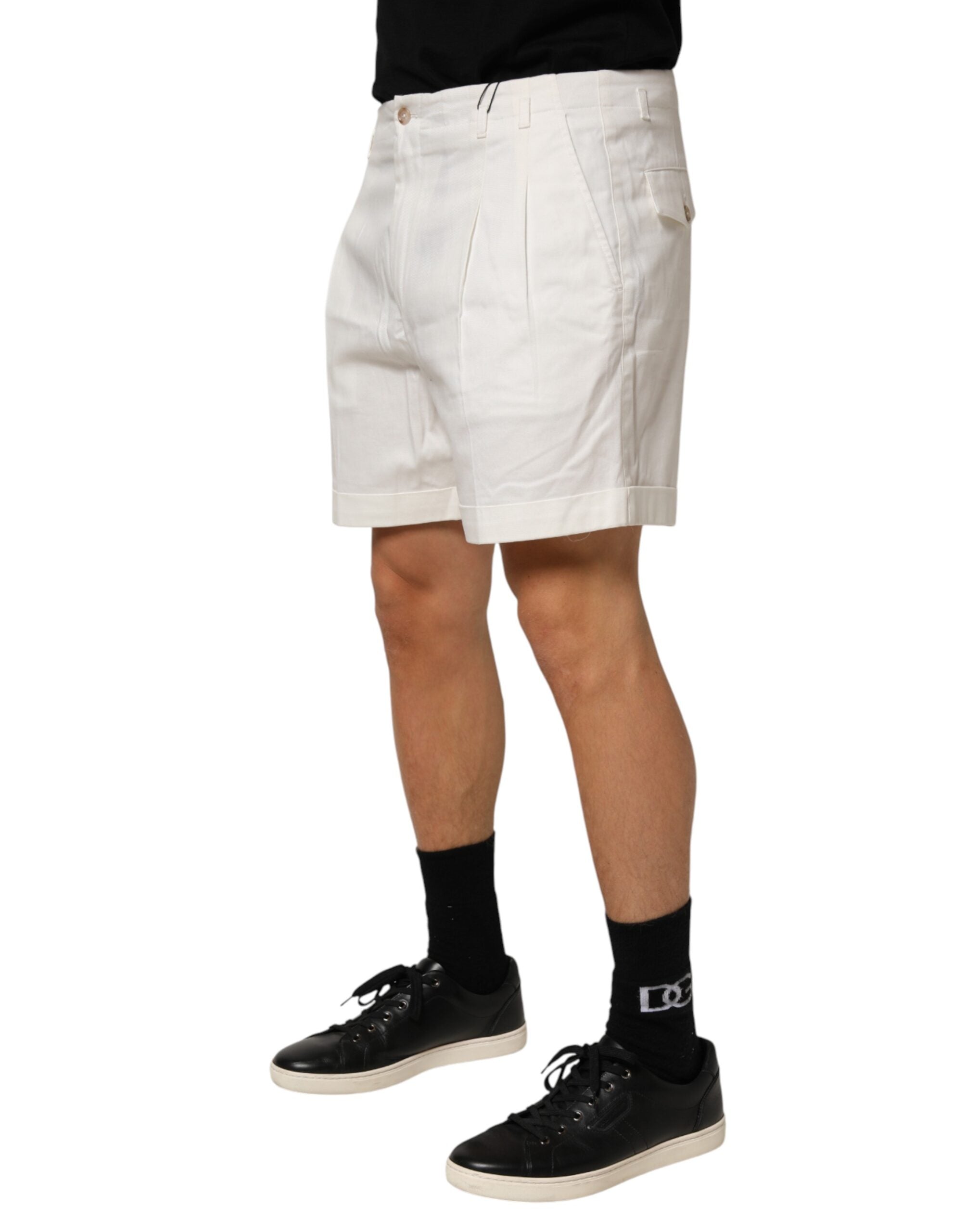 Dolce & Gabbana Weiße Baumwoll-Bermuda-Shorts für Herren mit mittelhohem Bund