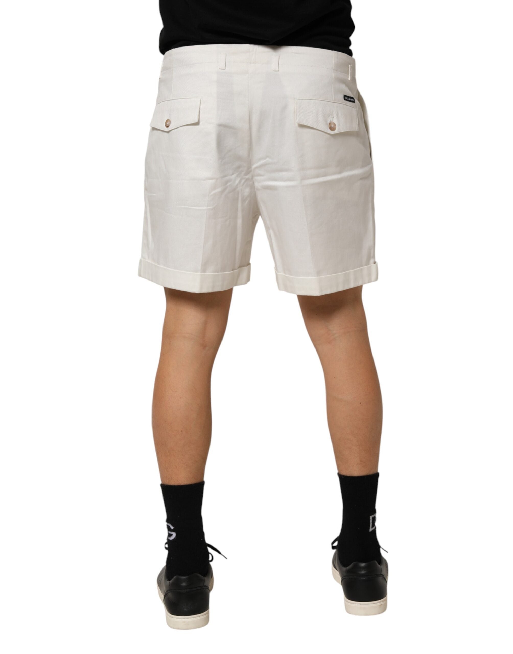 Dolce & Gabbana Weiße Baumwoll-Bermuda-Shorts für Herren mit mittelhohem Bund