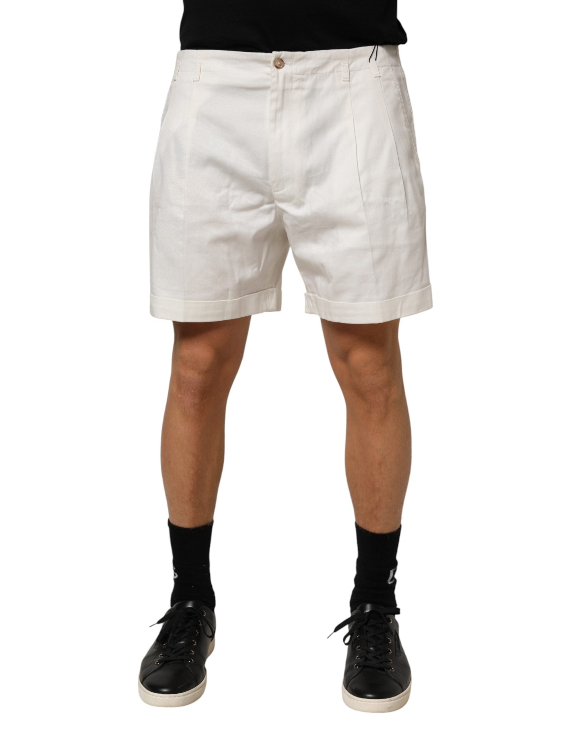 Dolce & Gabbana Weiße Baumwoll-Bermuda-Shorts für Herren mit mittlerer Taille