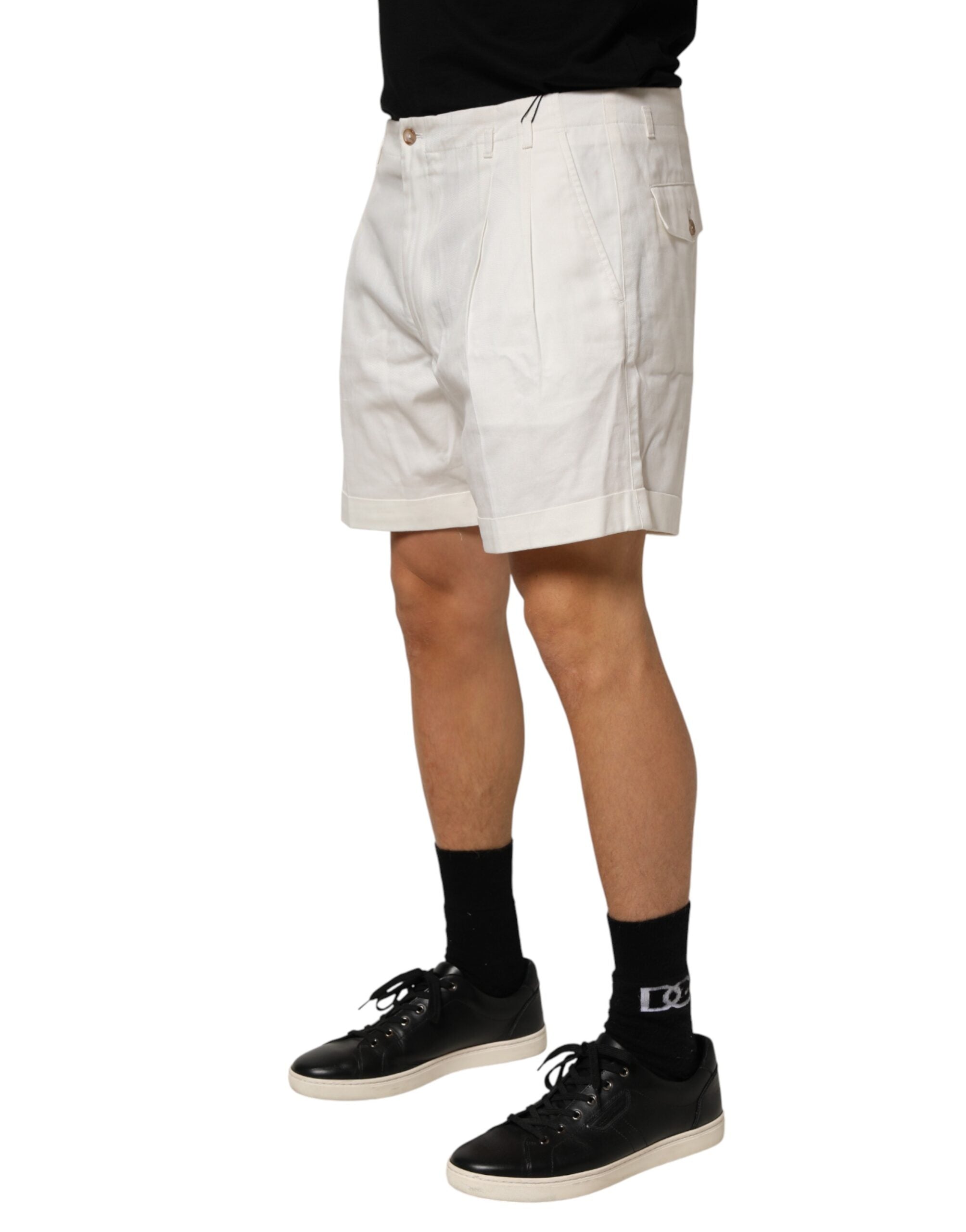 Dolce & Gabbana Weiße Baumwoll-Bermuda-Shorts für Herren mit mittlerer Taille