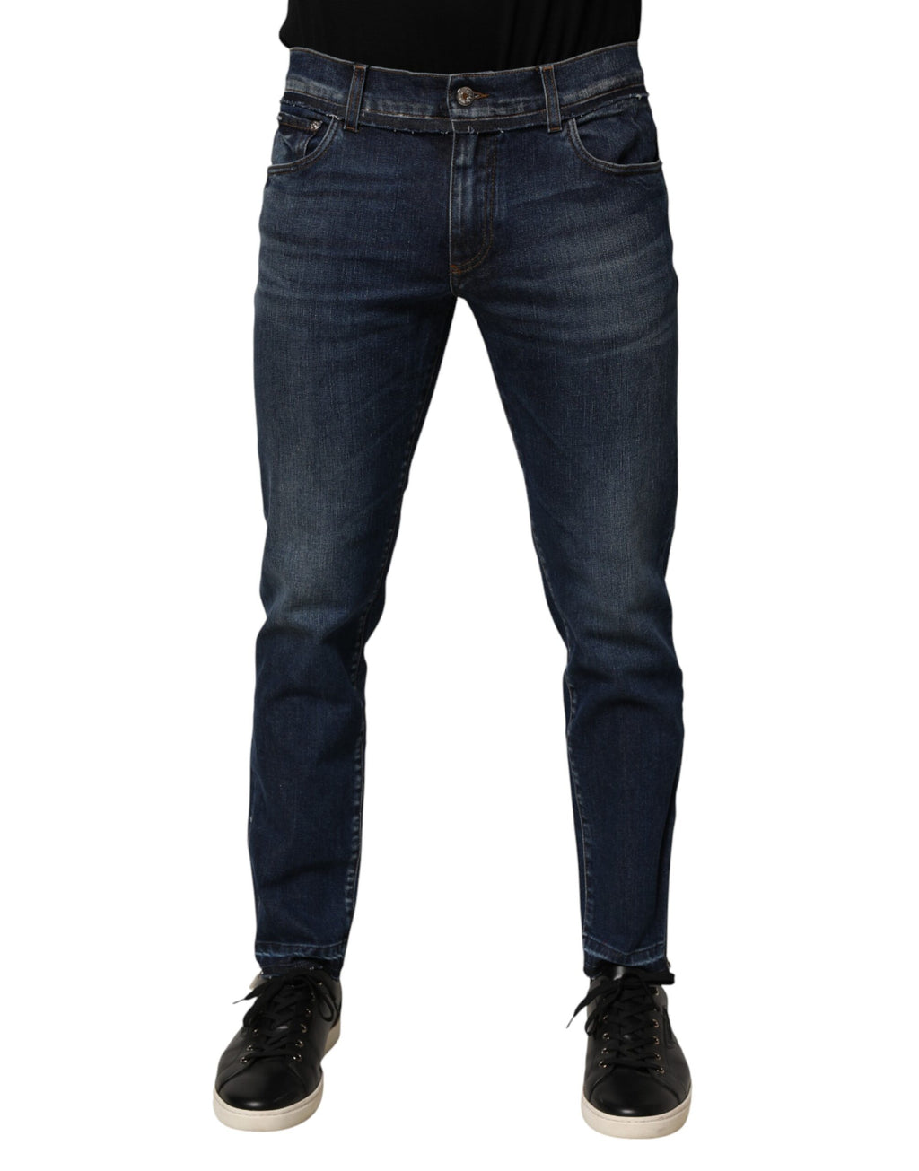 Dolce & Gabbana Enge Herren-Jeans aus blauem Stretch-Baumwoll-Denim