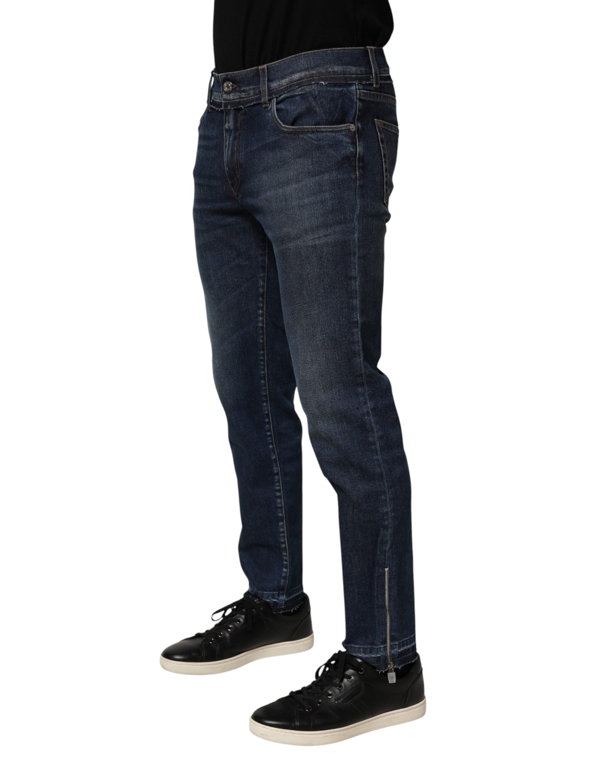 Dolce & Gabbana Enge Herren-Jeans aus blauem Stretch-Baumwoll-Denim