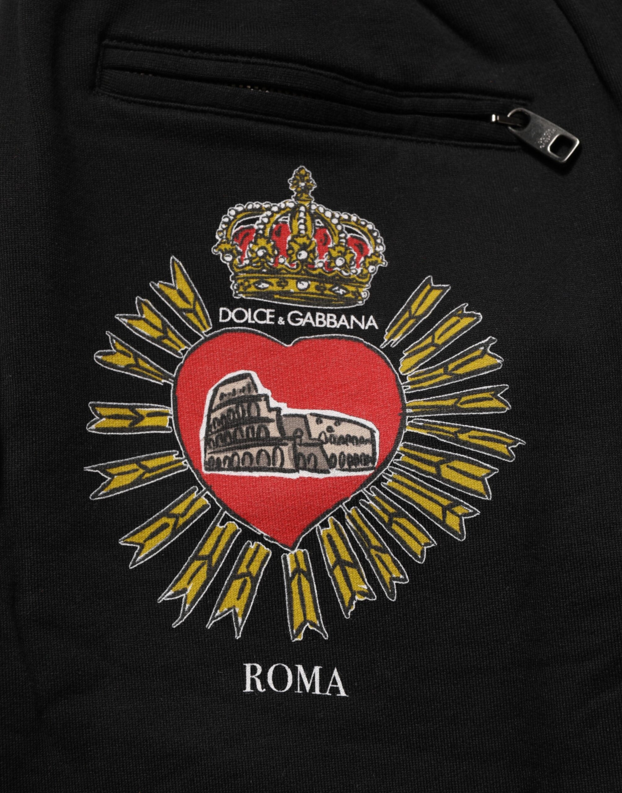 Dolce & Gabbana Schwarze Baumwoll-Jogginghose für Herren mit Herz-Jesu-Motiv