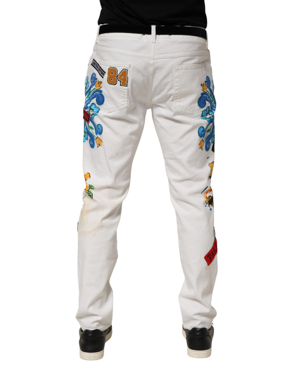Dolce & Gabbana Weiße Skinny GOLD Jeans mit Graffiti-Print