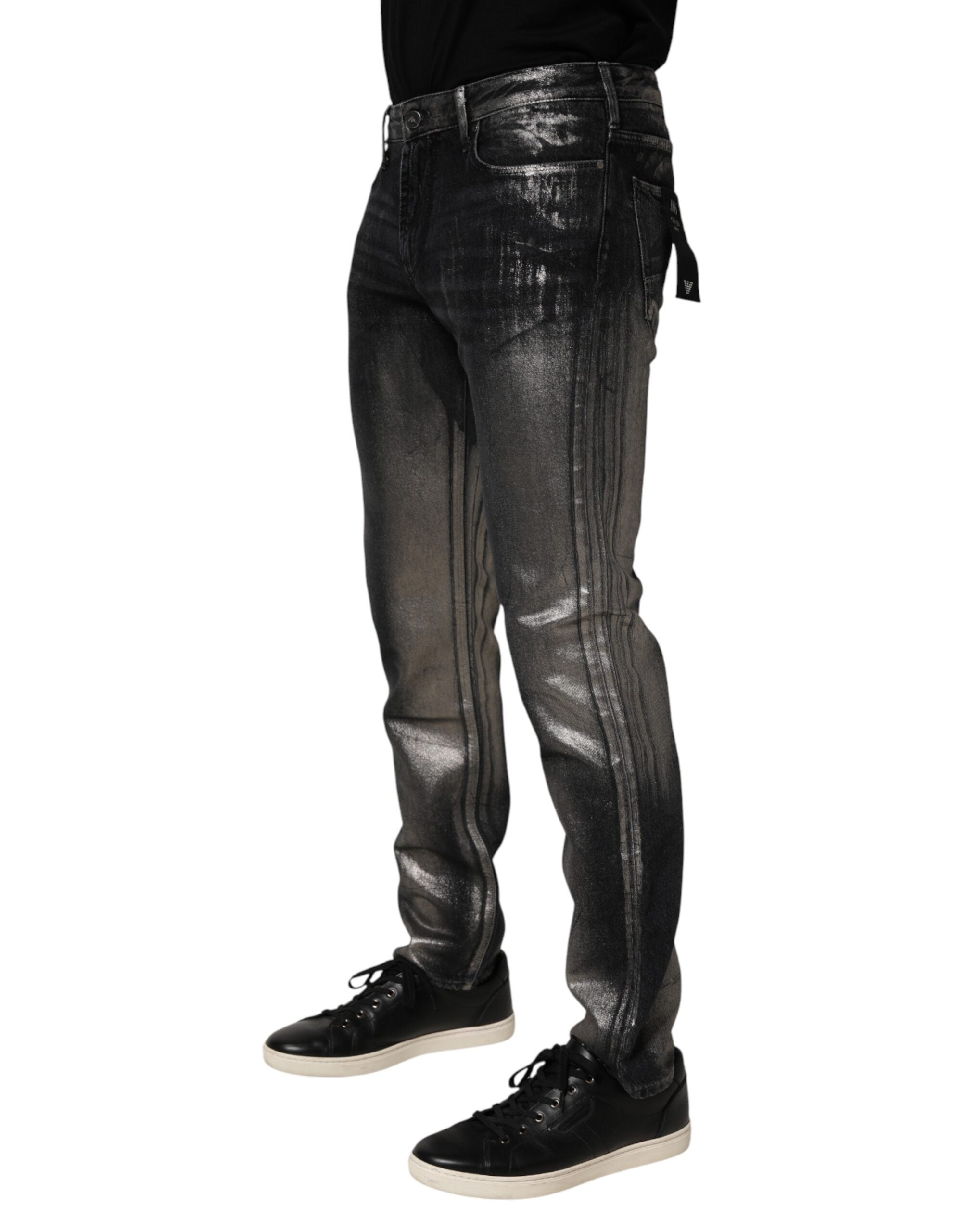 Emporio Armani Schwarze Slim-Fit Jeans aus gewaschenem Denim für Herren