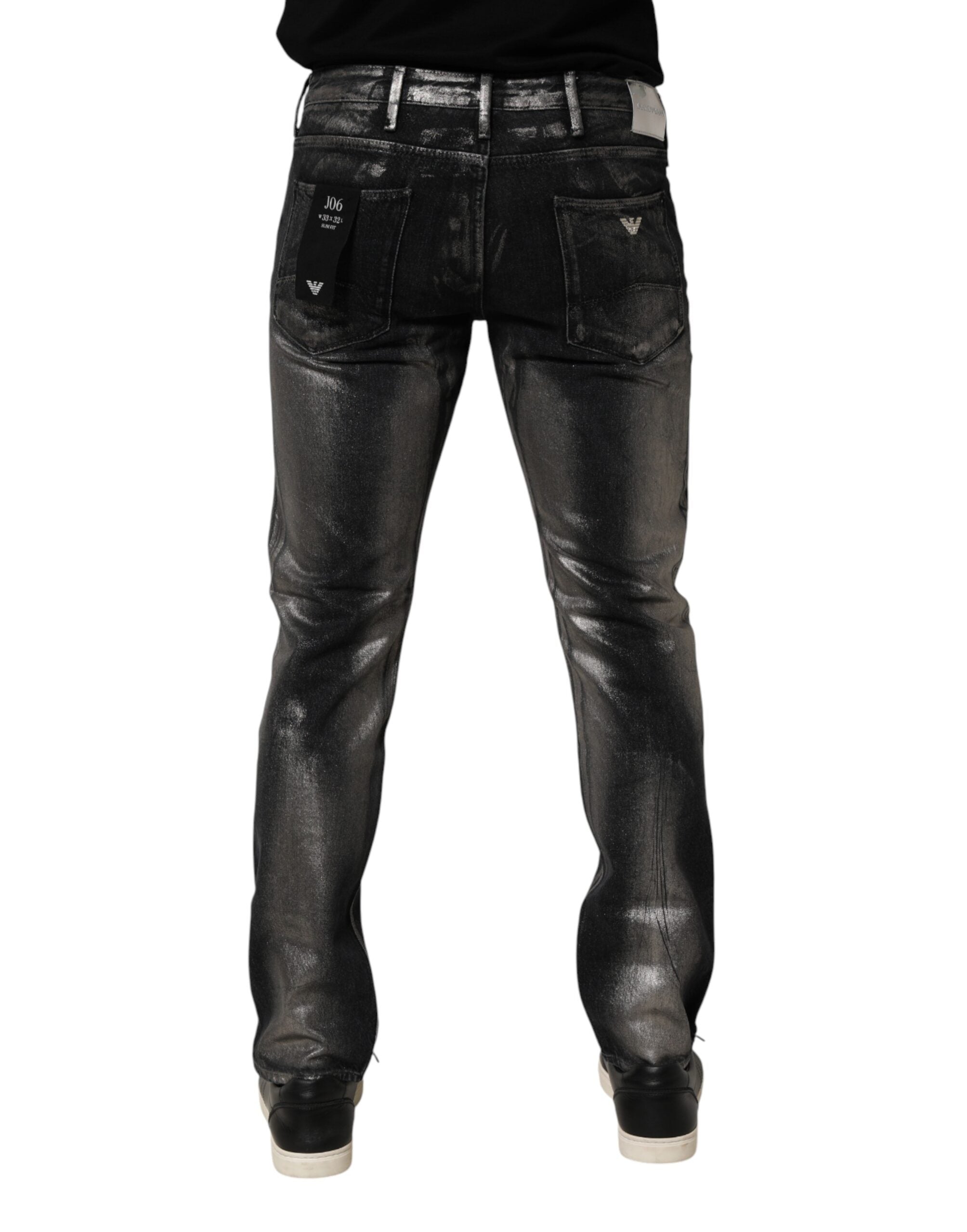 Emporio Armani Schwarze Slim-Fit Jeans aus gewaschenem Denim für Herren